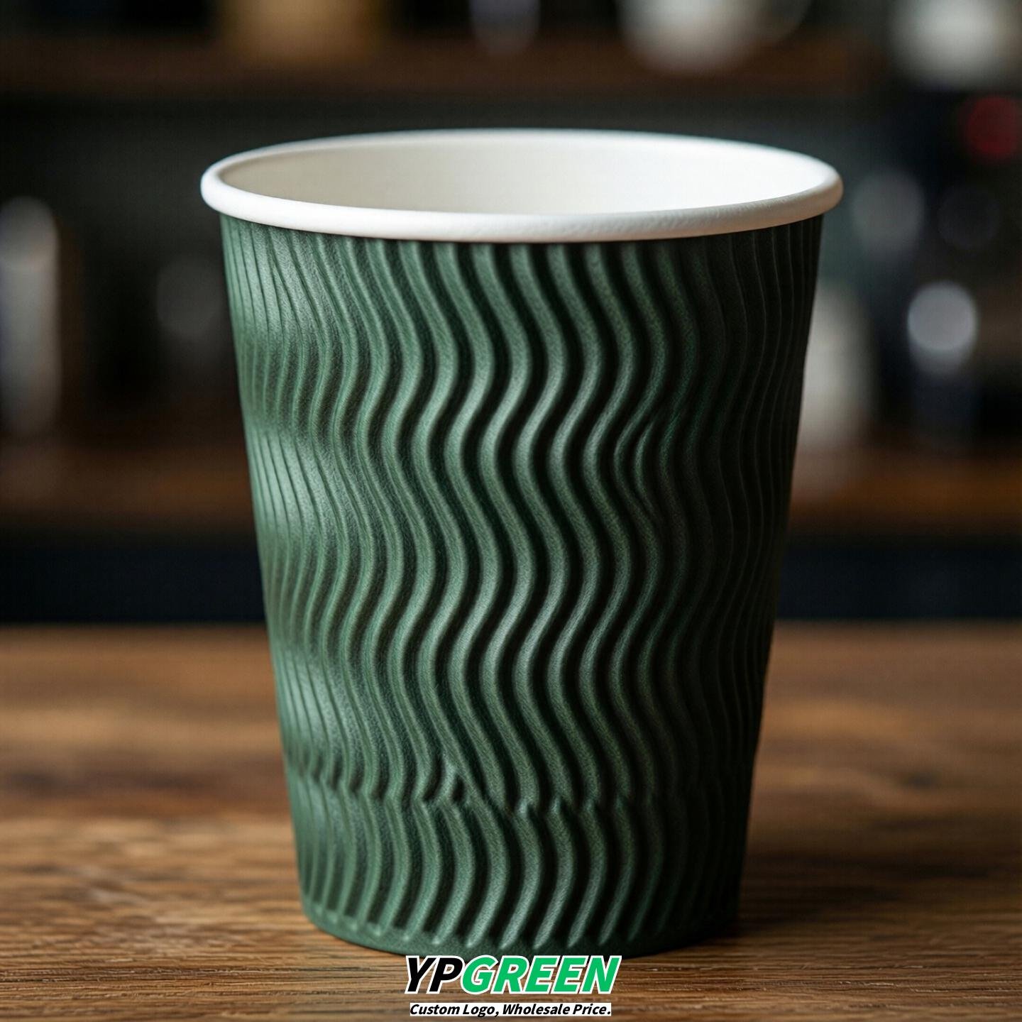 Forest Green Embossed Paper Cups 10oz/12oz/16oz/20oz/22oz