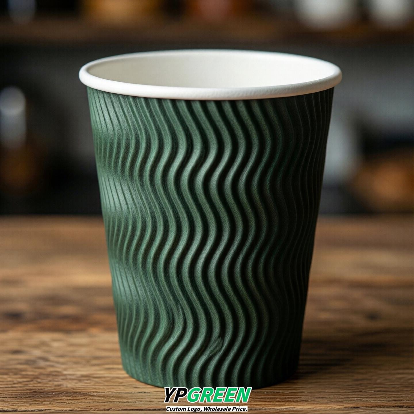 Forest Green Embossed Paper Cups 10oz/12oz/16oz/20oz/22oz