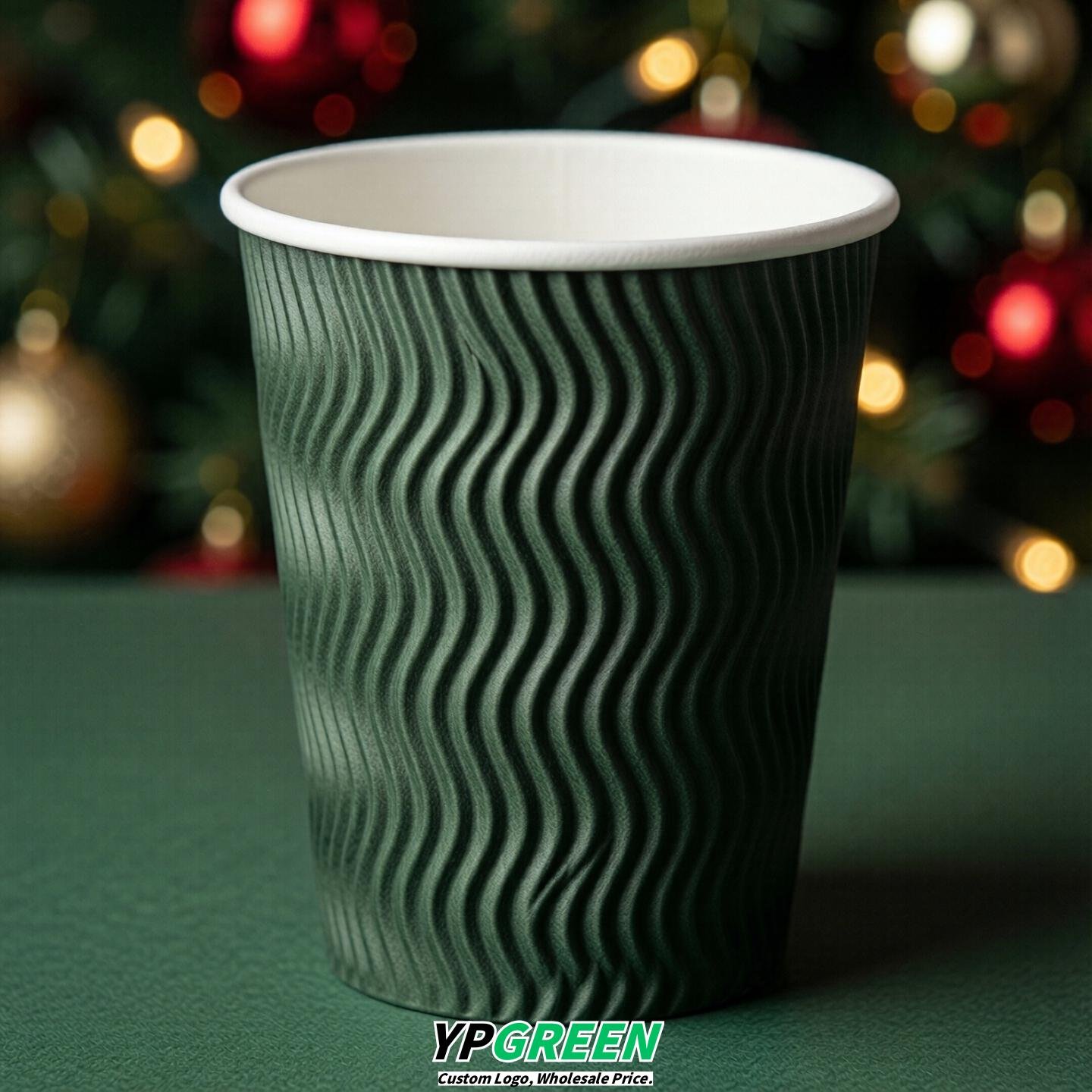 Forest Green Embossed Paper Cups 10oz/12oz/16oz/20oz/22oz