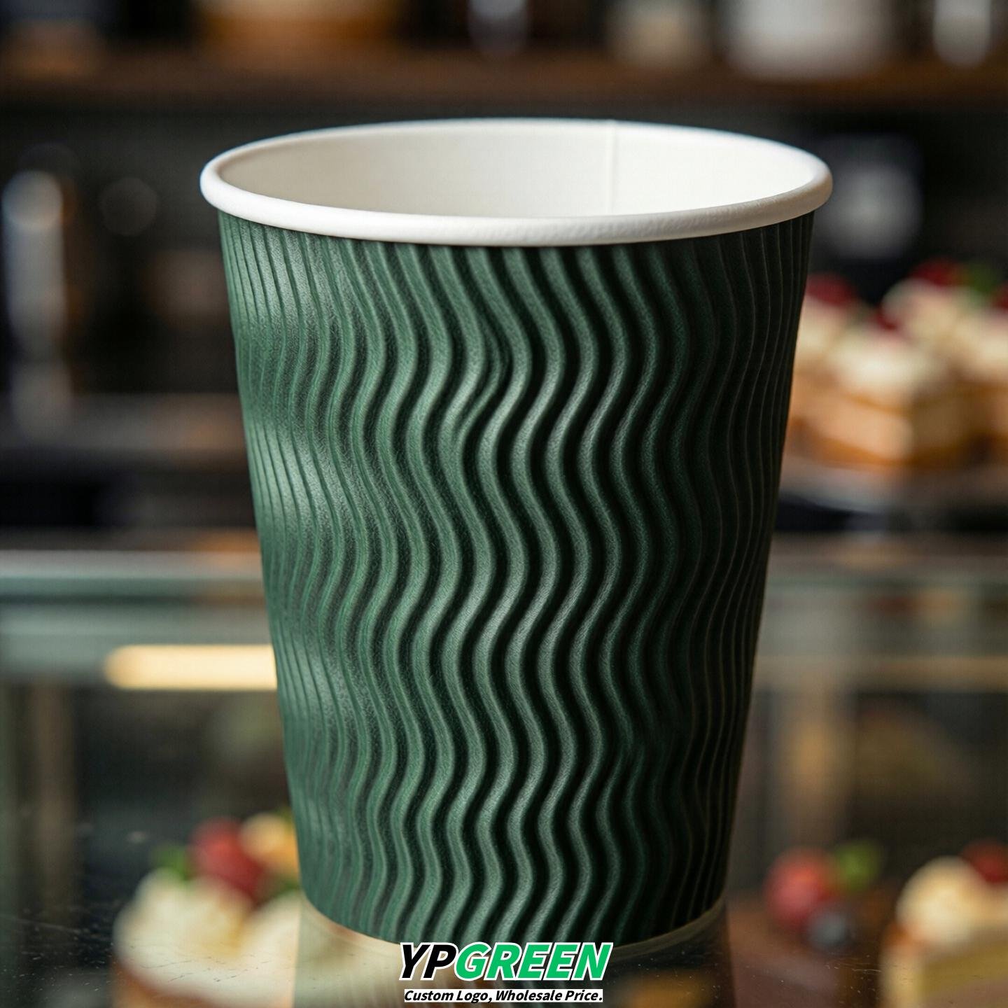 Forest Green Embossed Paper Cups 10oz/12oz/16oz/20oz/22oz