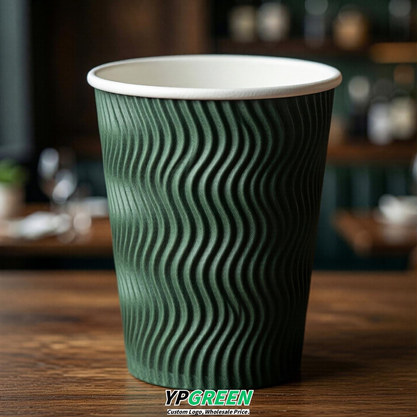Forest Green Embossed Paper Cups 10oz/12oz/16oz/20oz/22oz