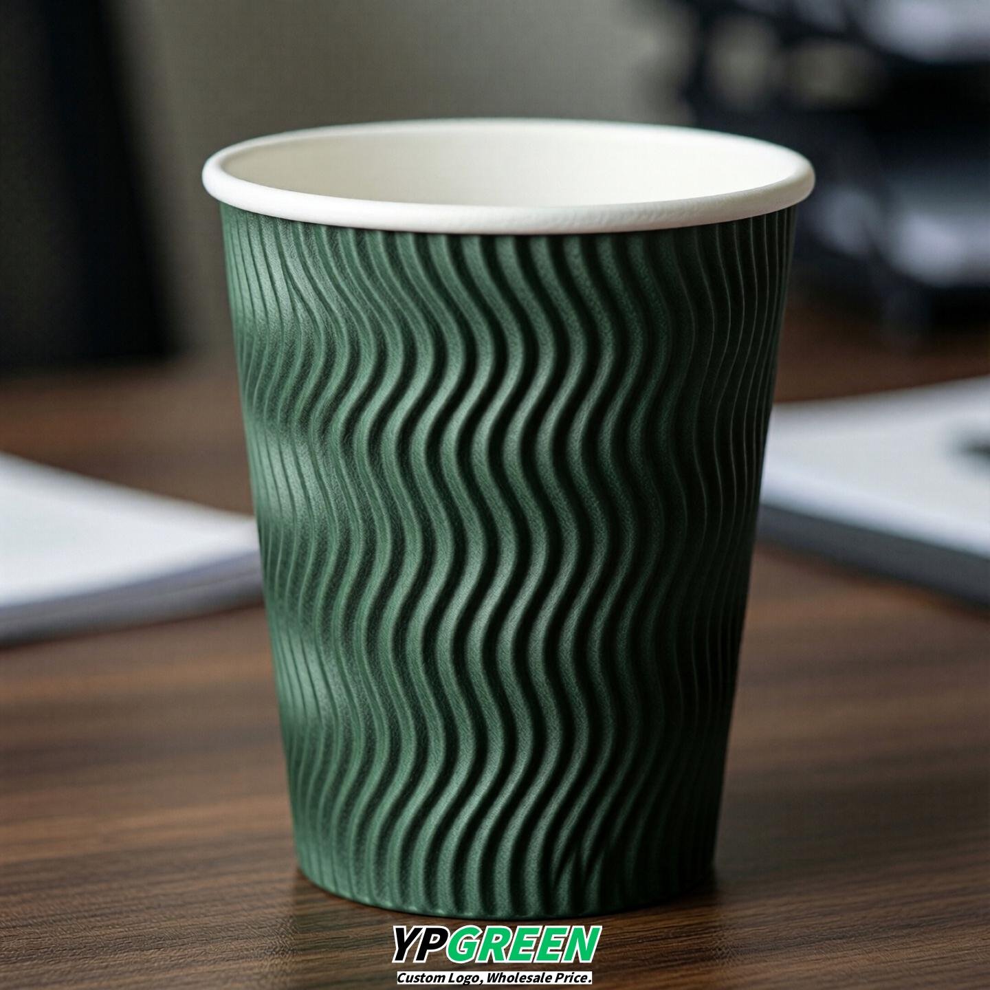 Forest Green Embossed Paper Cups 10oz/12oz/16oz/20oz/22oz