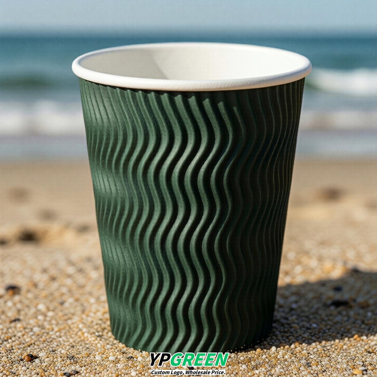 Forest Green Embossed Paper Cups 10oz/12oz/16oz/20oz/22oz