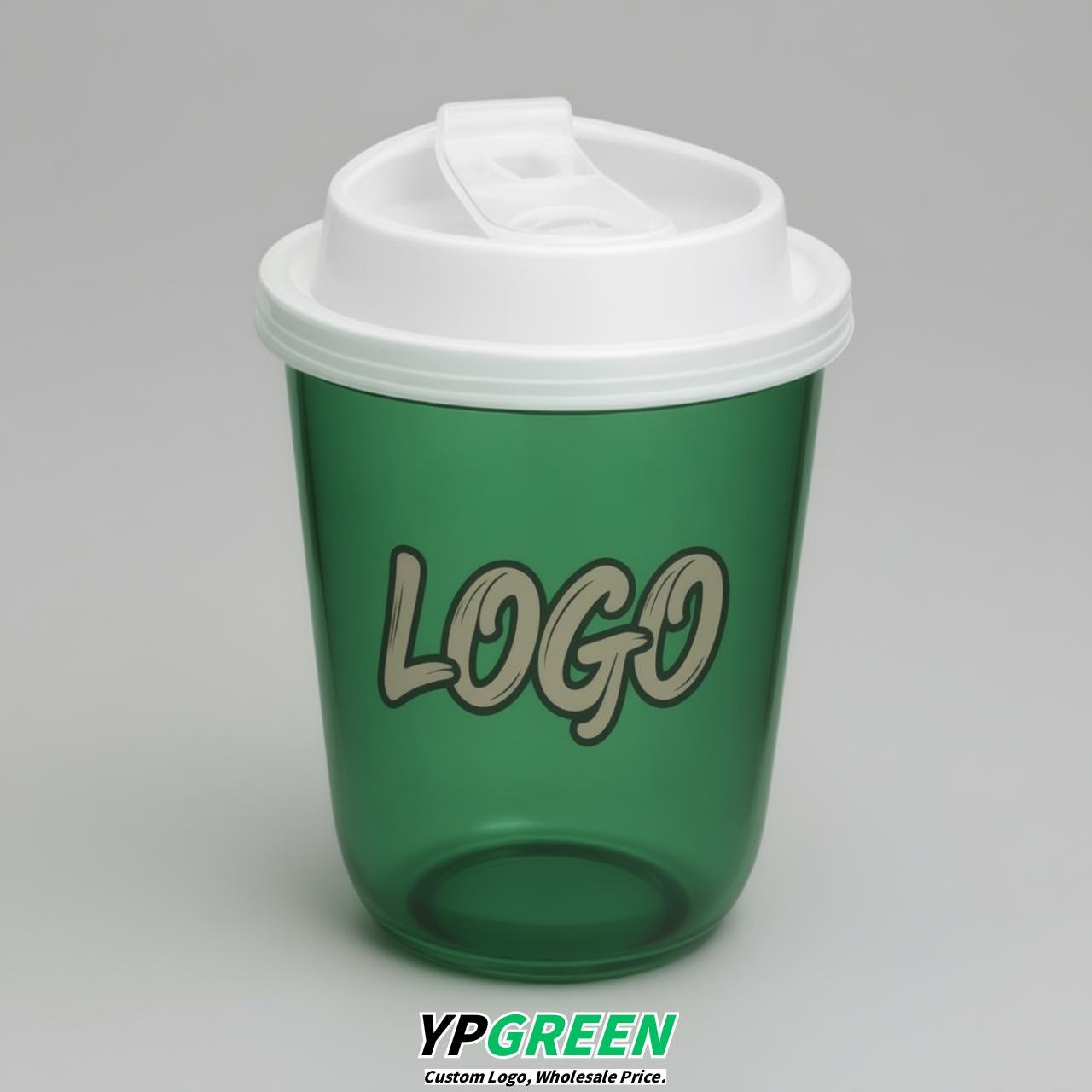 Forest Green U Shape Cups with Lid - Custom Logo PP & PET Plastic Disposable