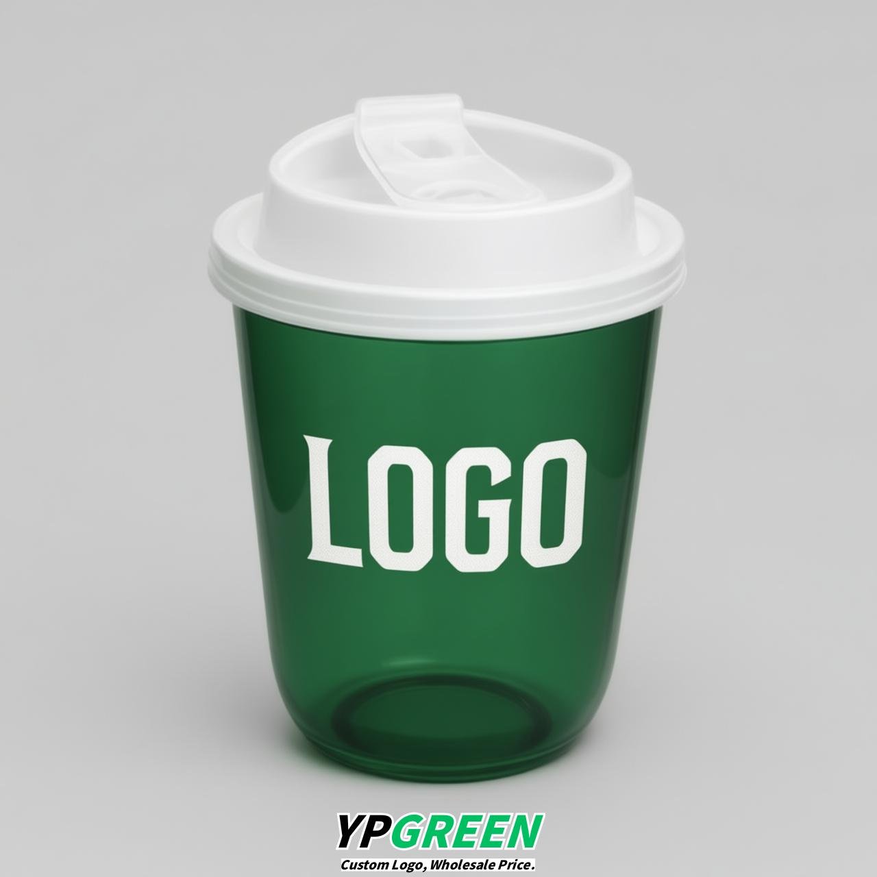 Forest Green U Shape Cups with Lid - Custom Logo PP & PET Plastic Disposable