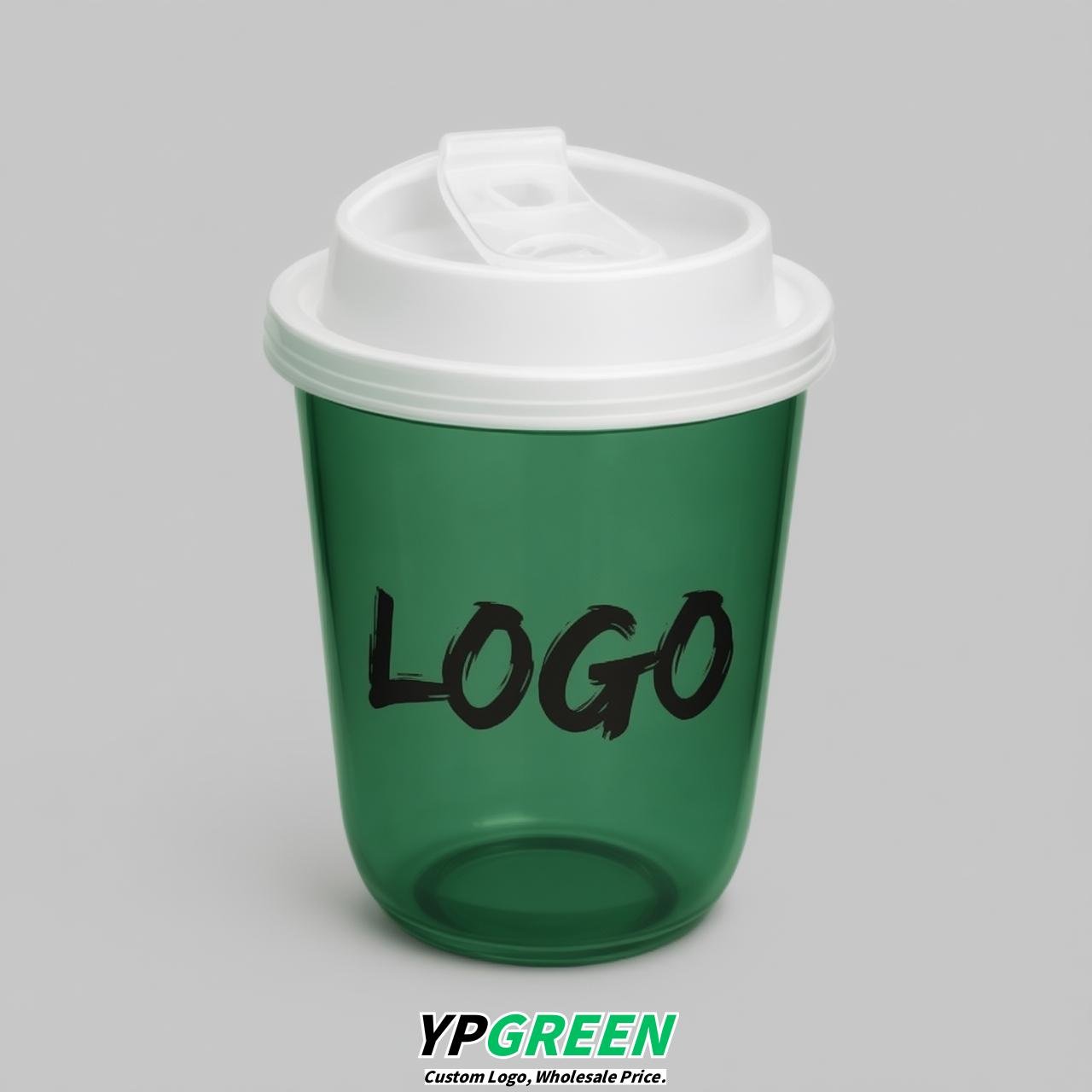 Forest Green U Shape Cups with Lid - Custom Logo PP & PET Plastic Disposable