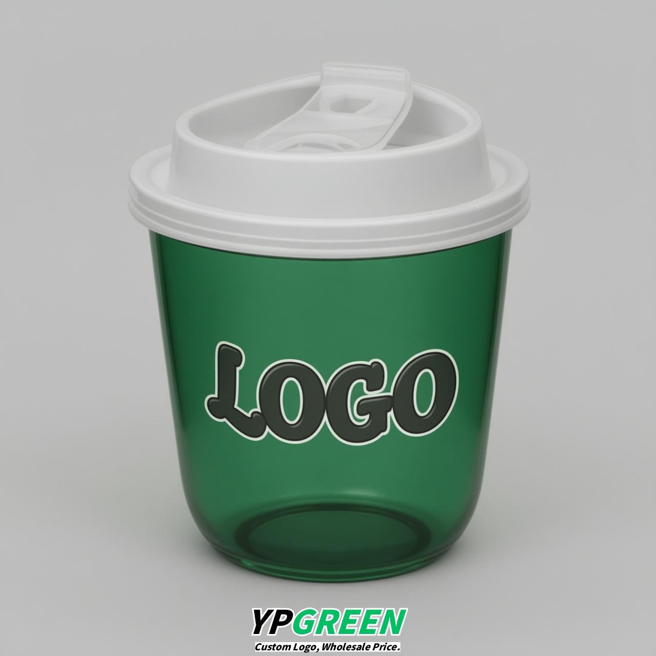 Forest Green U Shape Cups with Lid - Custom Logo PP & PET Plastic Disposable