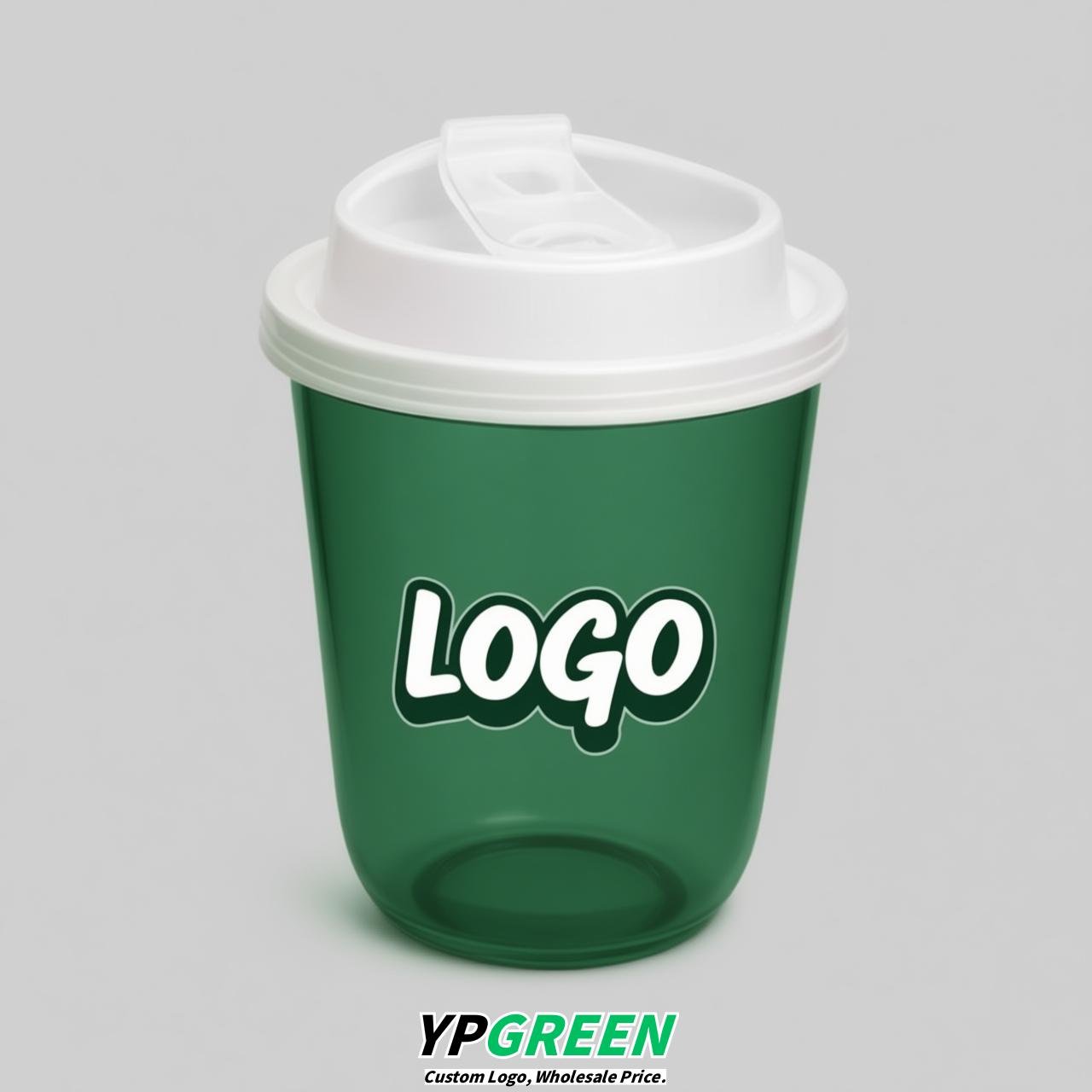 Forest Green U Shape Cups with Lid - Custom Logo PP & PET Plastic Disposable