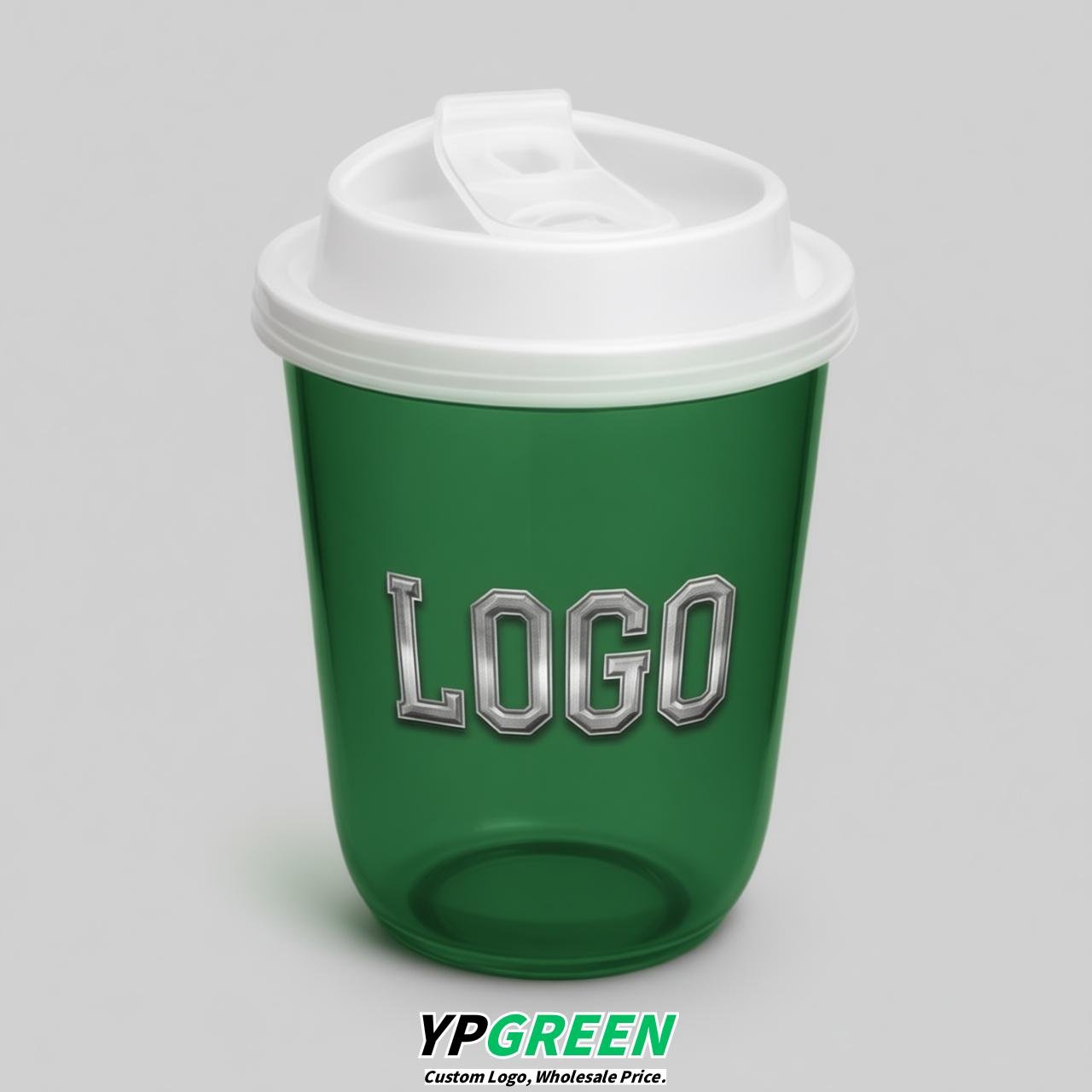 Forest Green U Shape Cups with Lid - Custom Logo PP & PET Plastic Disposable