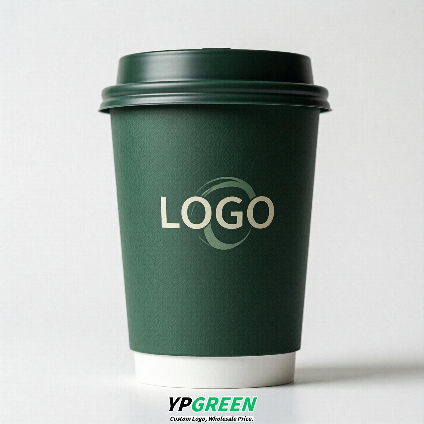 Forest Green Custom Logo Paper Cups: 8-24oz & Double Wall