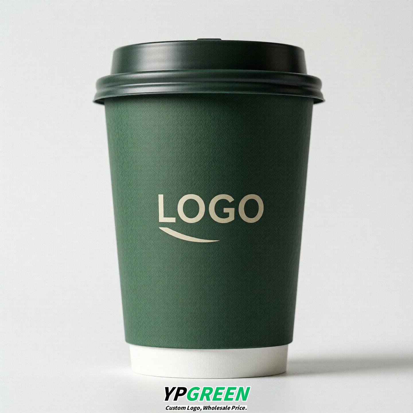 Forest Green Custom Logo Paper Cups: 8-24oz & Double Wall