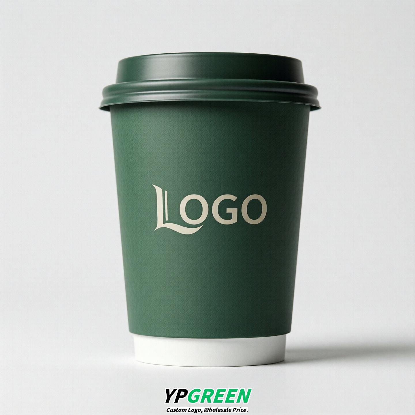 Forest Green Custom Logo Paper Cups: 8-24oz & Double Wall