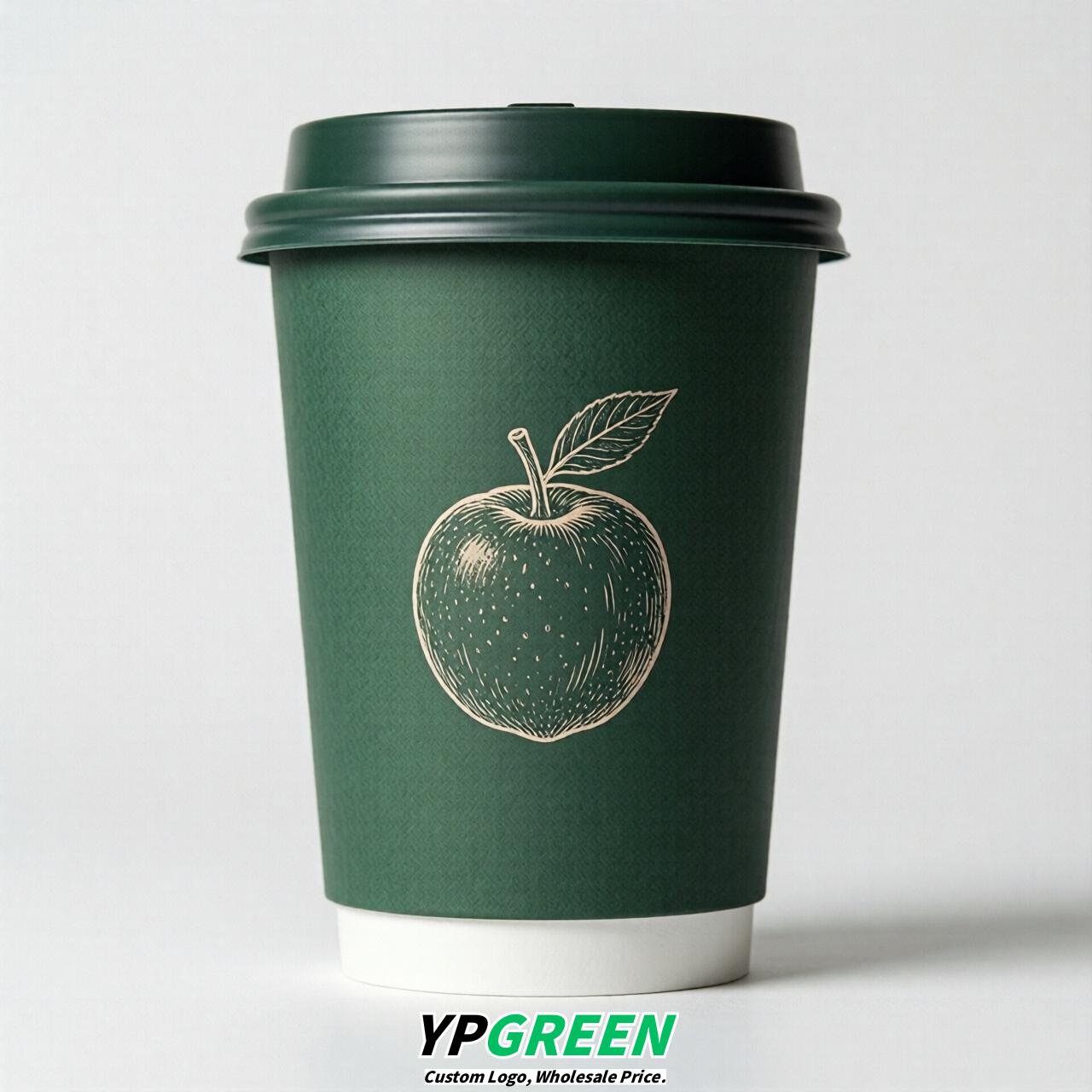 Forest Green Fruits Paper Cups with Lids 8-24oz