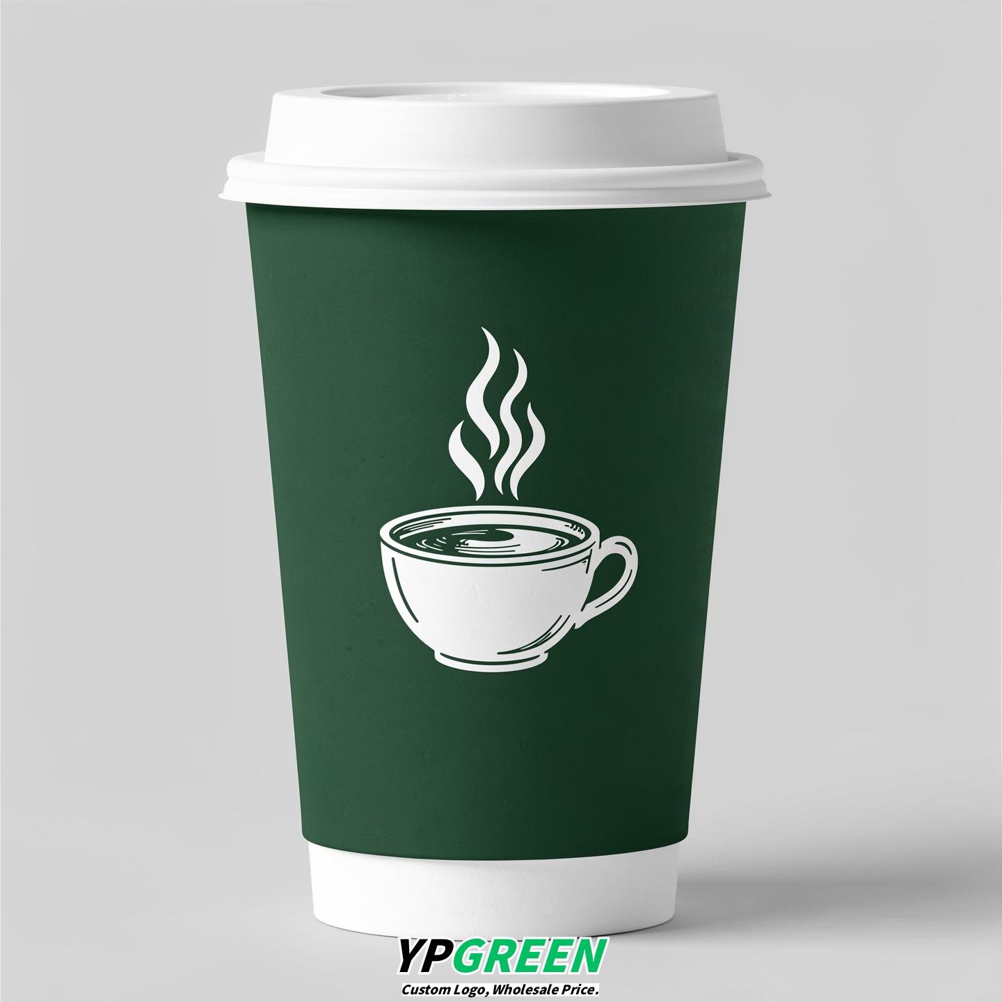 Forest Green Hot Coffee Icon Paper Cups - Disposable Steaming Coffee Design