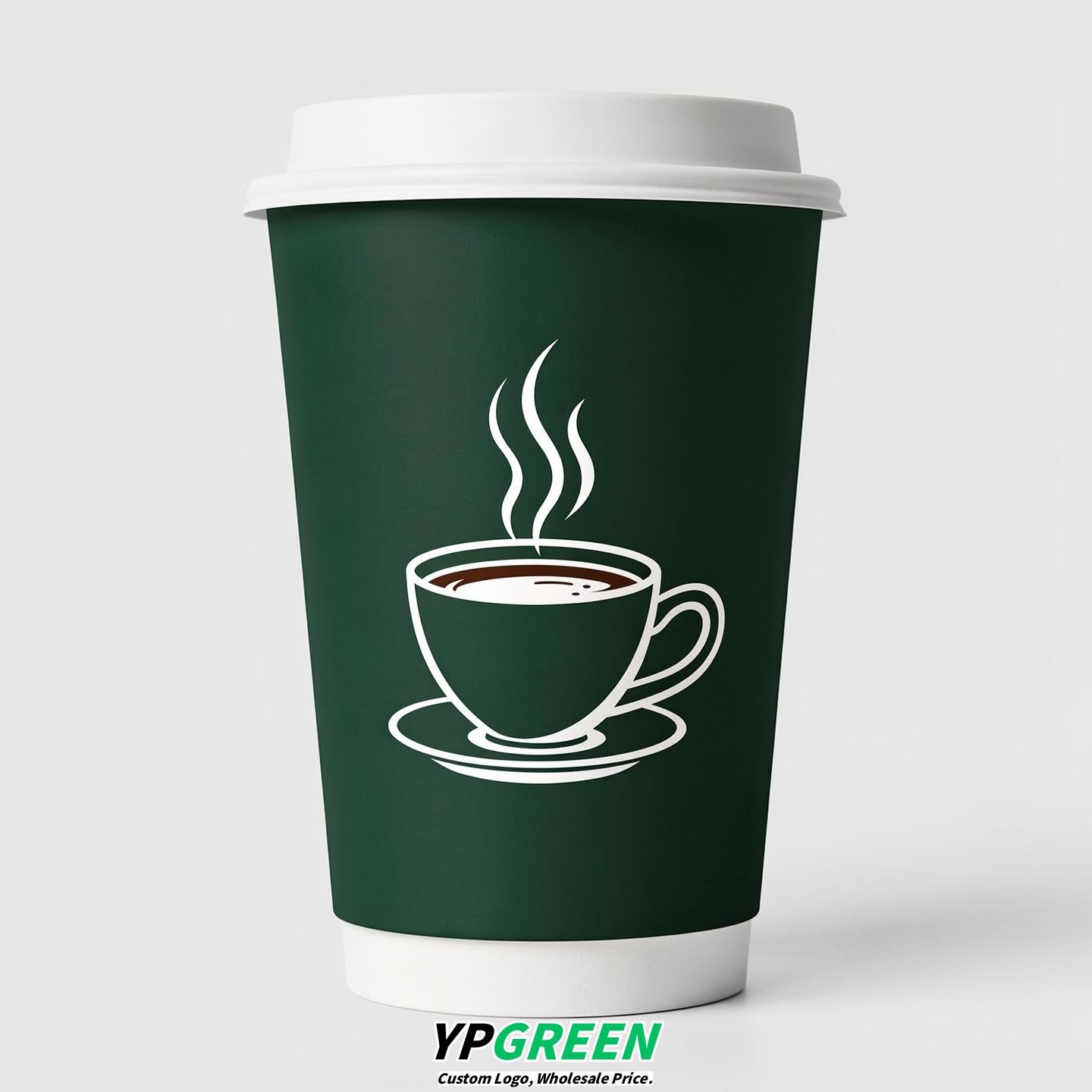 Forest Green Hot Coffee Icon Paper Cups - Disposable Steaming Coffee Design