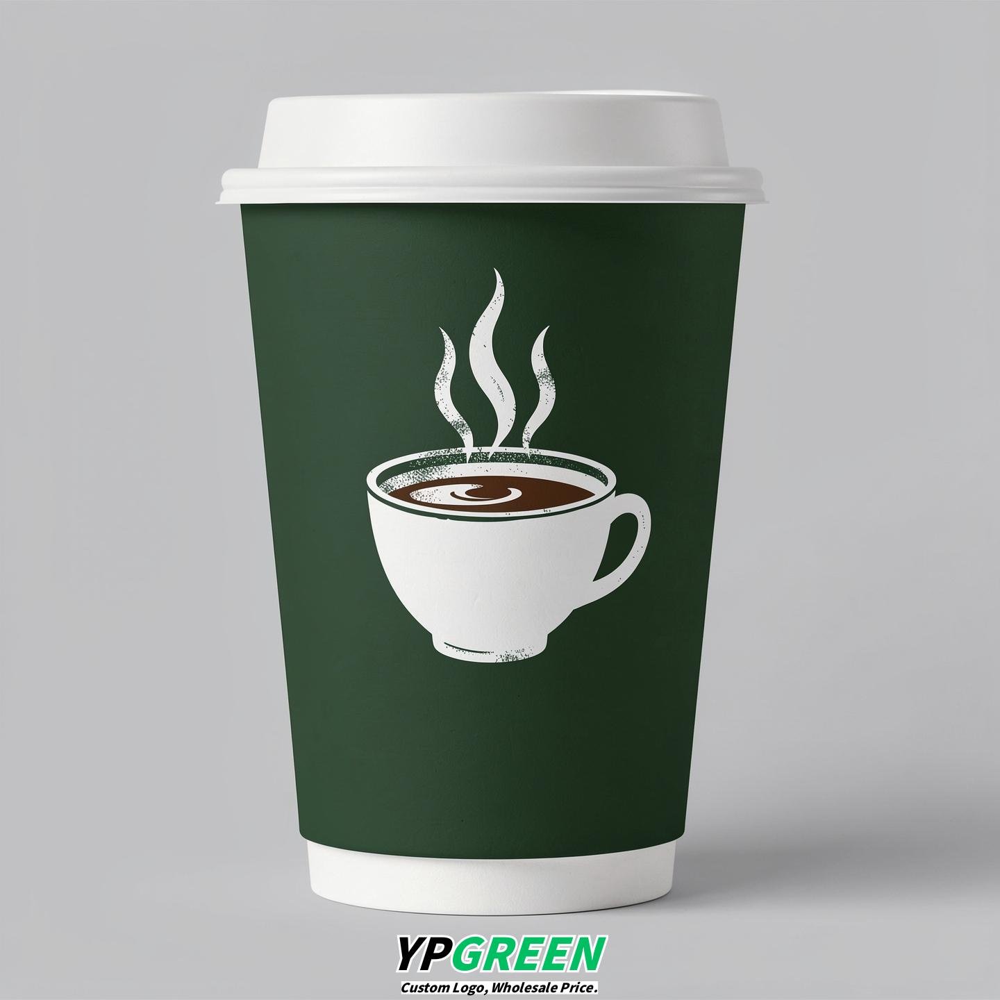 Forest Green Hot Coffee Icon Paper Cups - Disposable Steaming Coffee Design