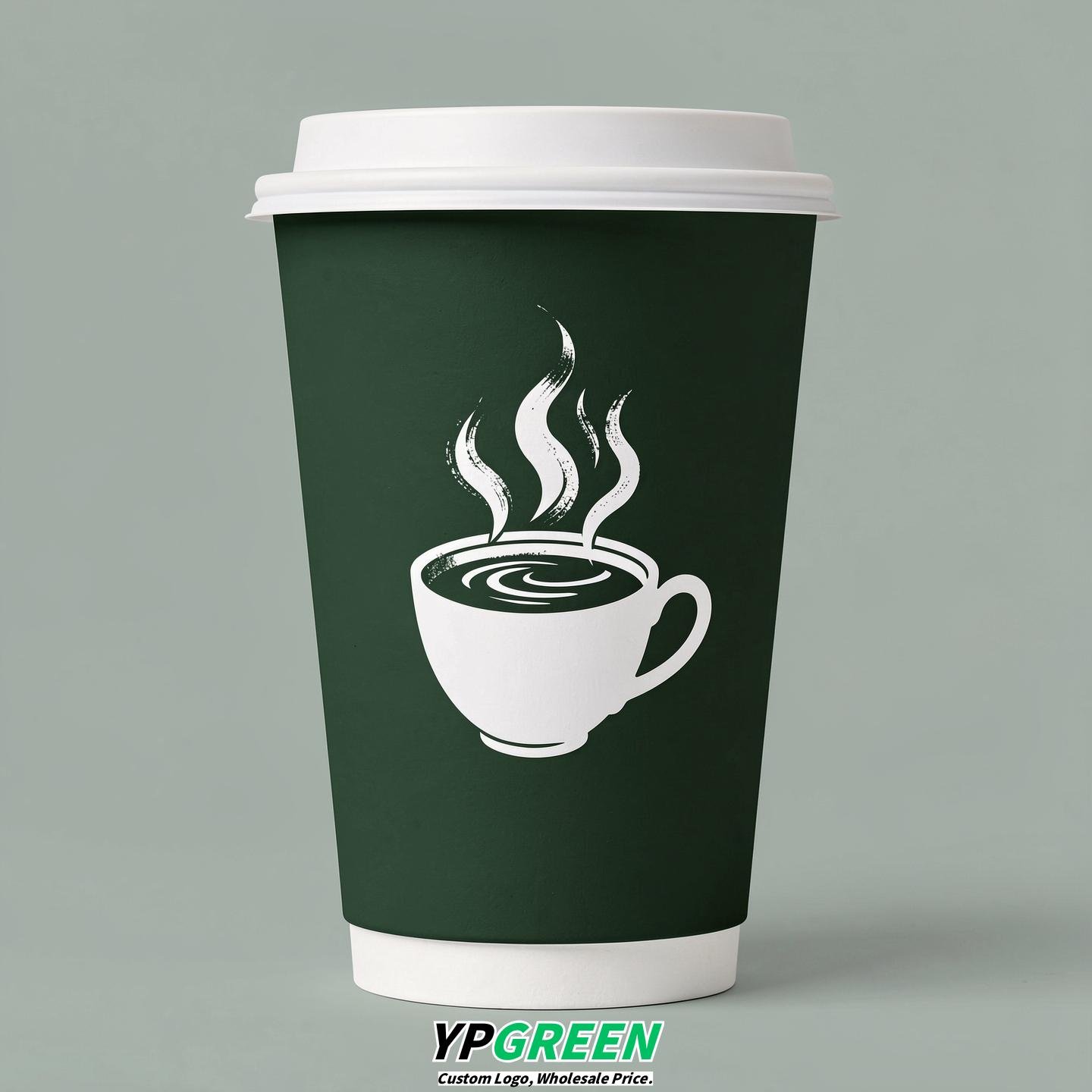 Forest Green Hot Coffee Icon Paper Cups - Disposable Steaming Coffee Design