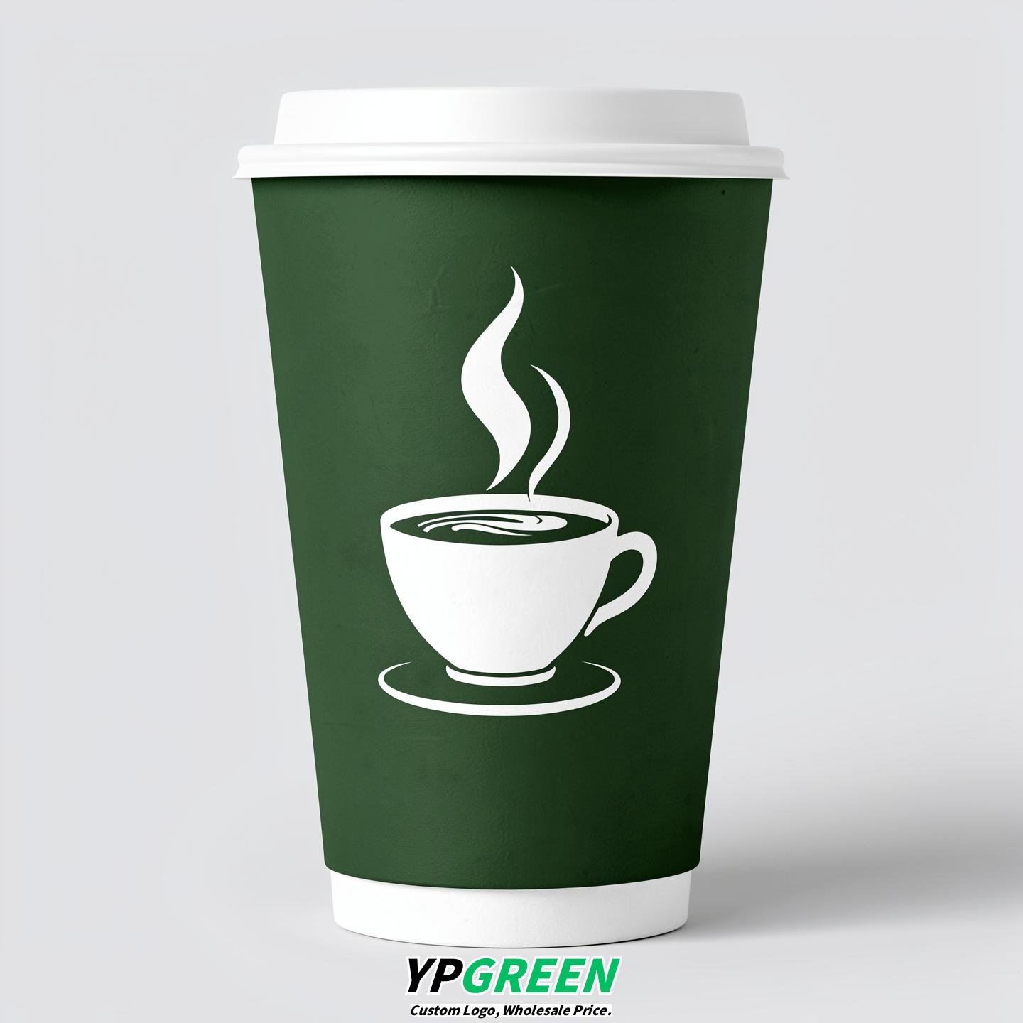 Forest Green Hot Coffee Icon Paper Cups - Disposable Steaming Coffee Design Forest Green Hot Coffee Icon Paper Cups - Disposable Steaming Coffee Design