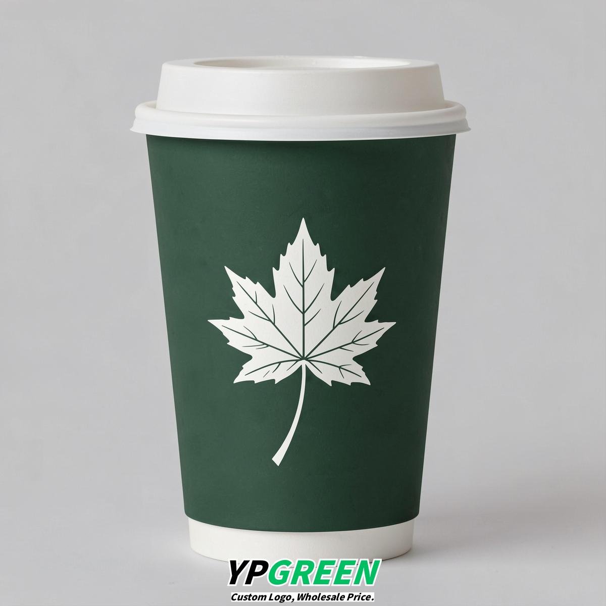 Forest Green Leaves Paper Cups with Lids 8-24oz