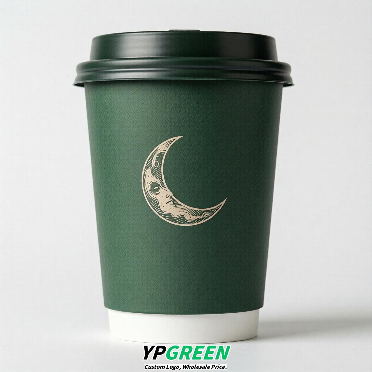 Forest Green Moon Paper Cups with Lids 8-24oz