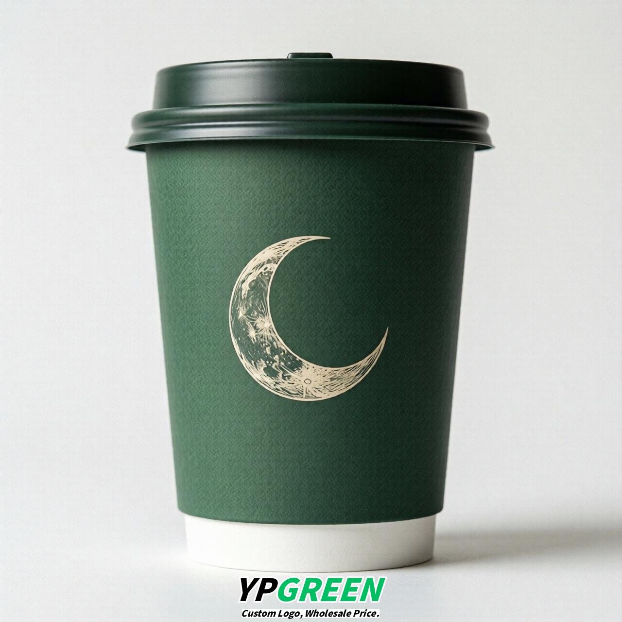 Forest Green Moon Paper Cups with Lids 8-24oz