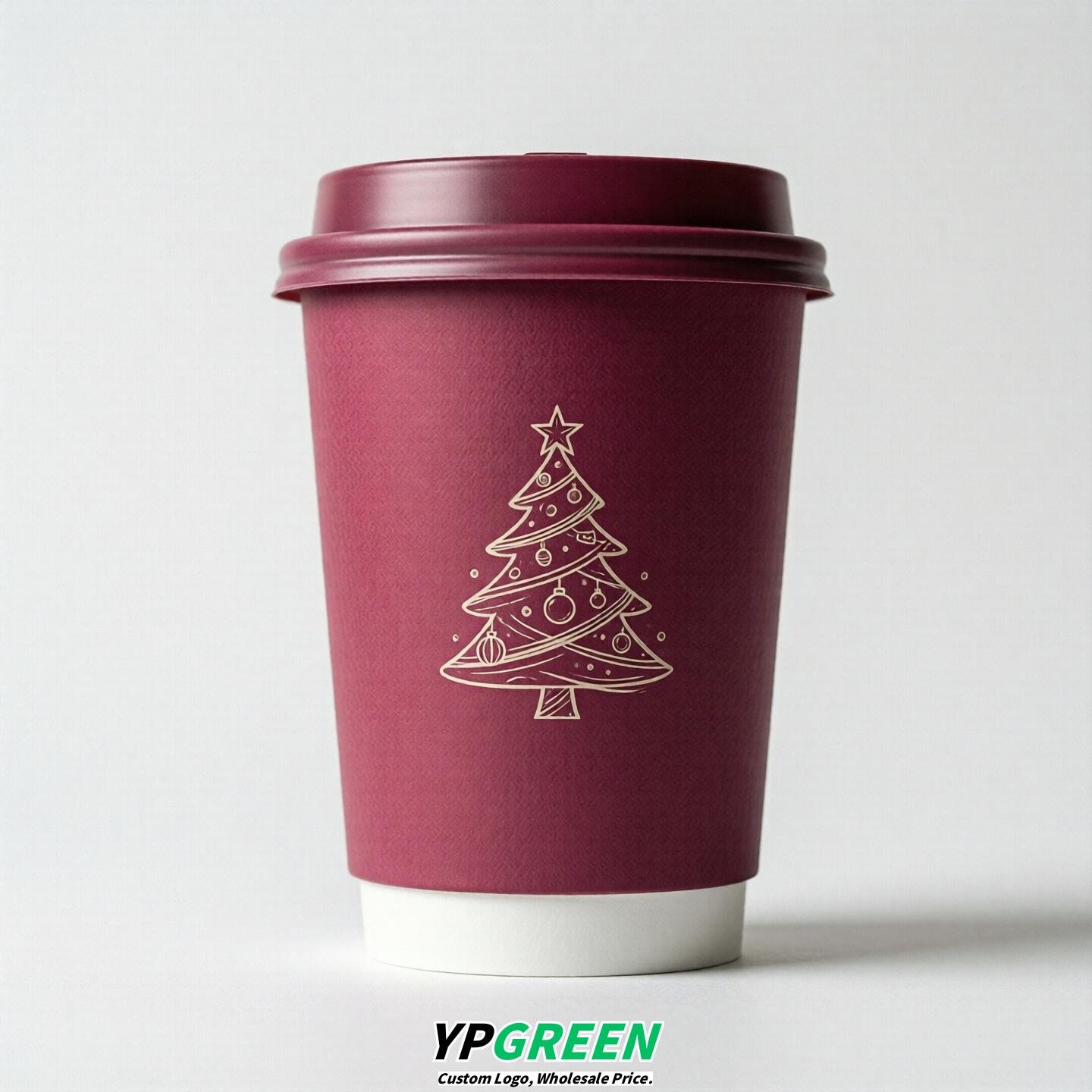 Fuchsia Paper Cups with Christmas Design 8-24oz