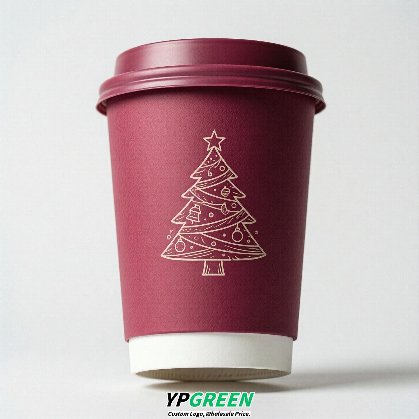 Fuchsia Paper Cups with Christmas Design 8-24oz