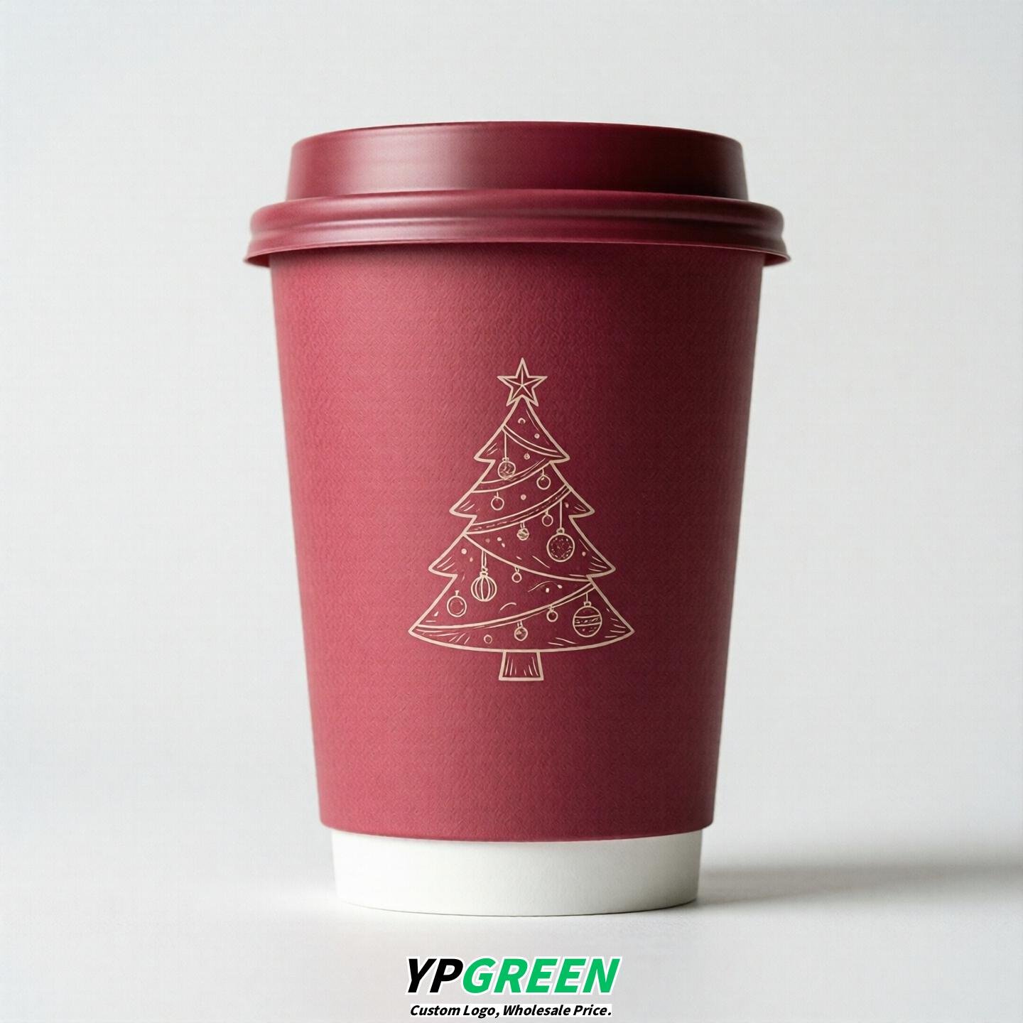 Fuchsia Paper Cups with Christmas Design 8-24oz