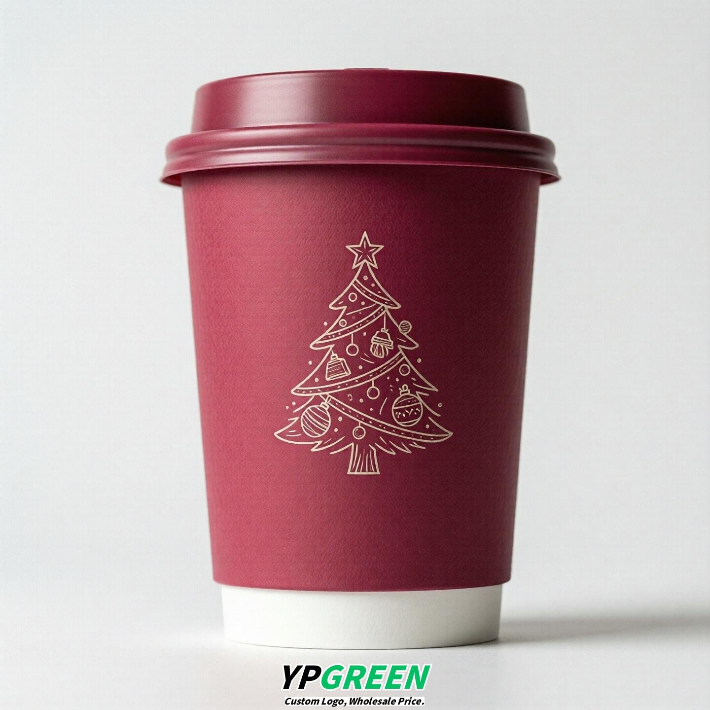 Fuchsia Paper Cups with Christmas Design 8-24oz