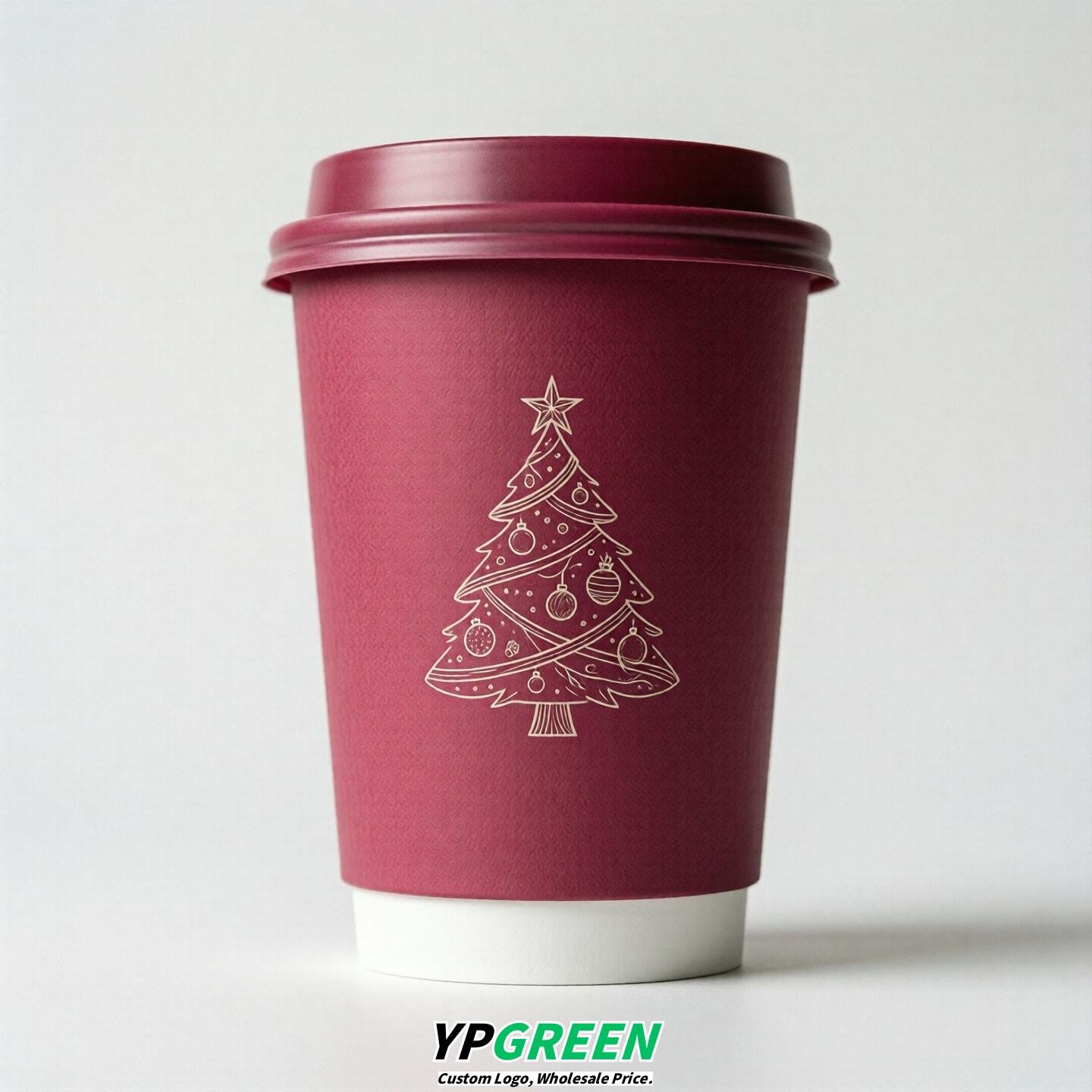 Fuchsia Paper Cups with Christmas Design 8-24oz