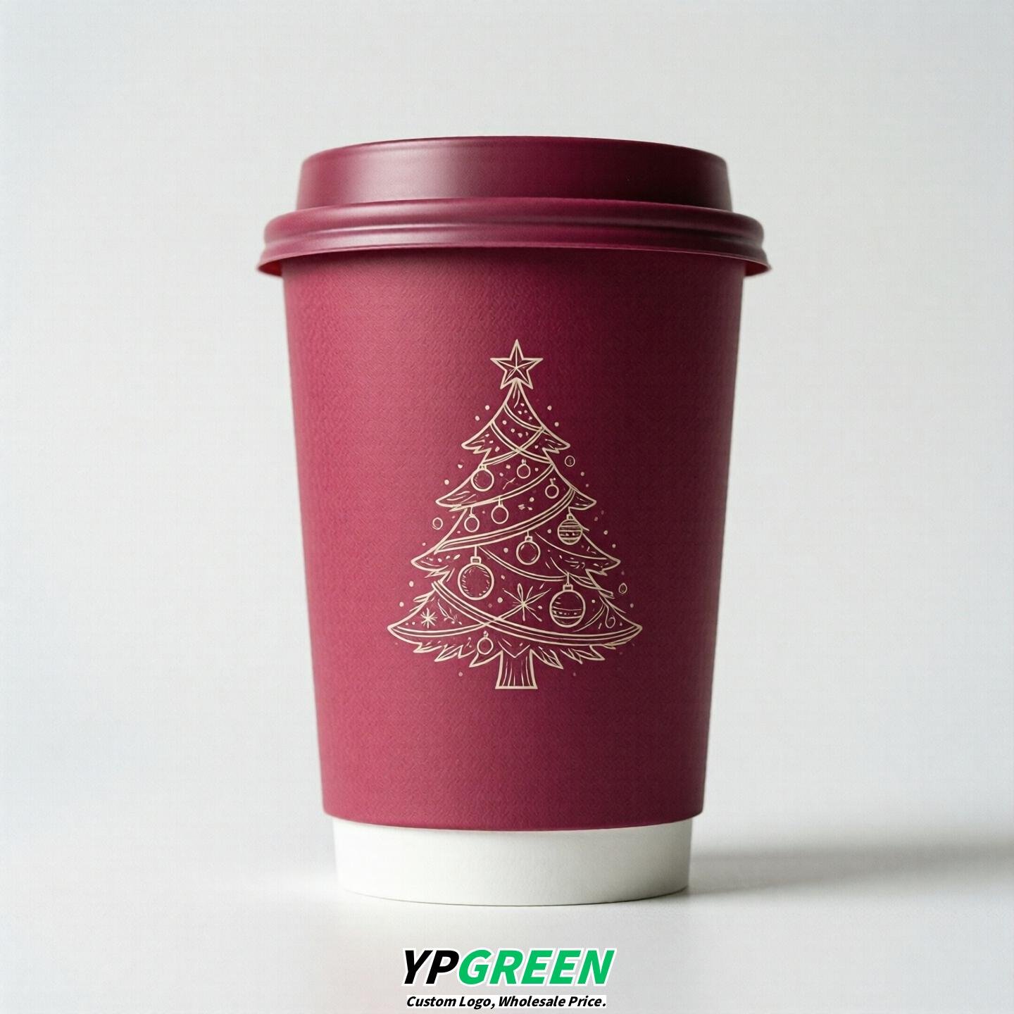 Fuchsia Paper Cups with Christmas Design 8-24oz