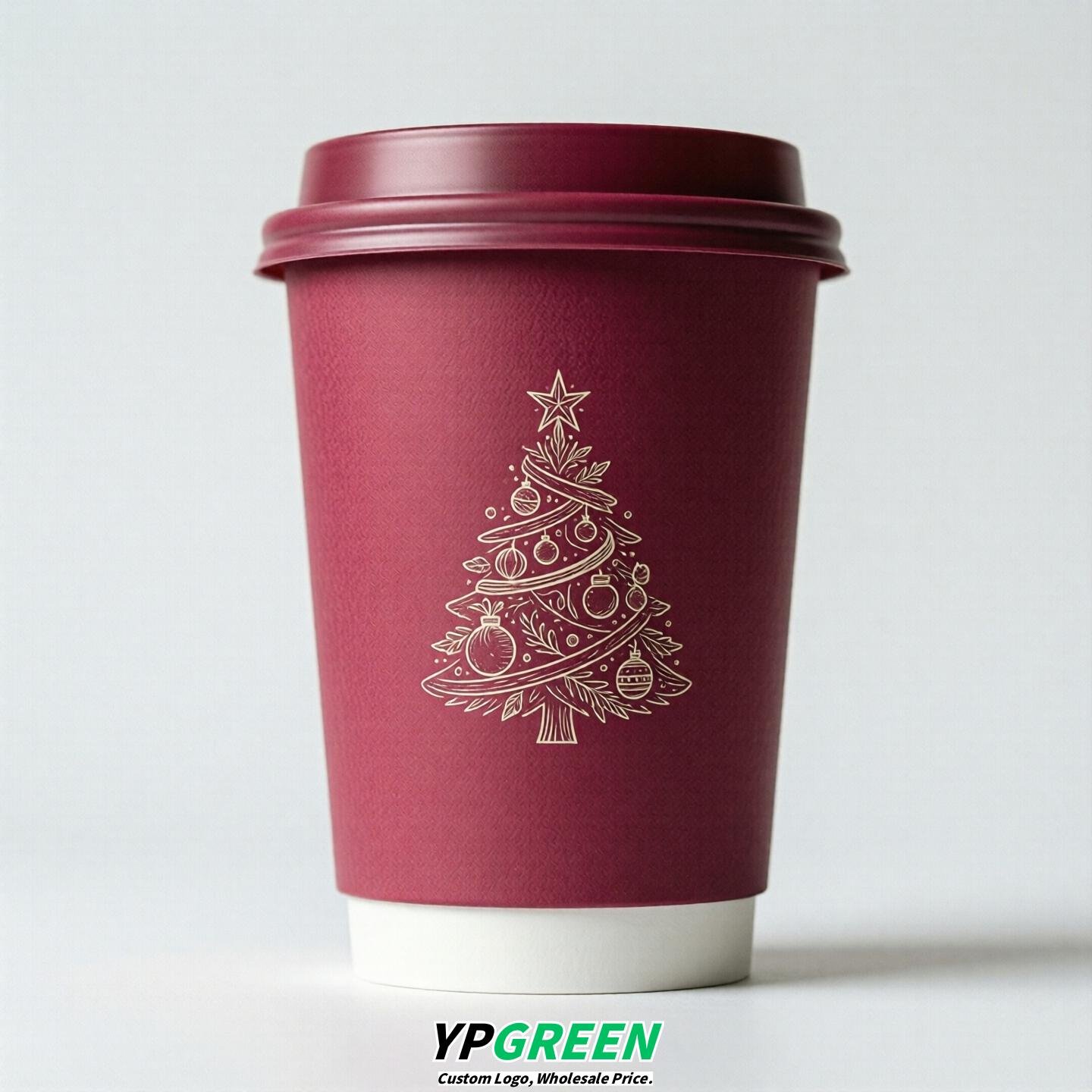 Fuchsia Paper Cups with Christmas Design 8-24oz