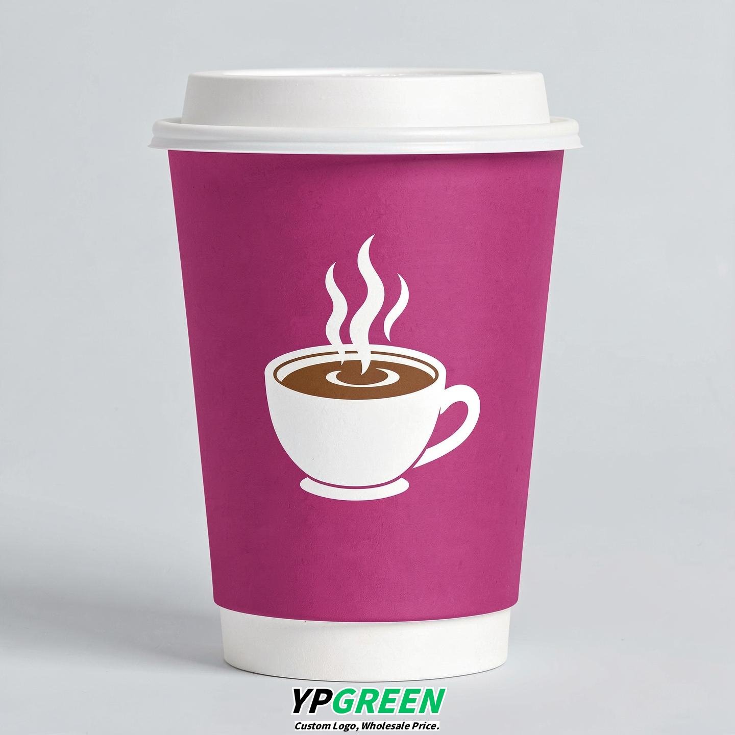 Fuchsia Hot Coffee Icon Paper Cups - Disposable Steaming Coffee Design