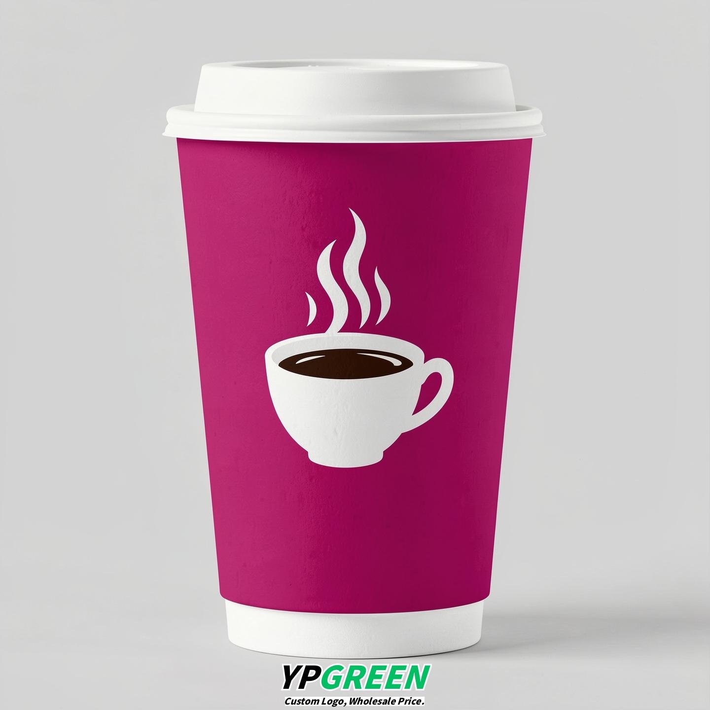 Fuchsia Hot Coffee Icon Paper Cups - Disposable Steaming Coffee Design