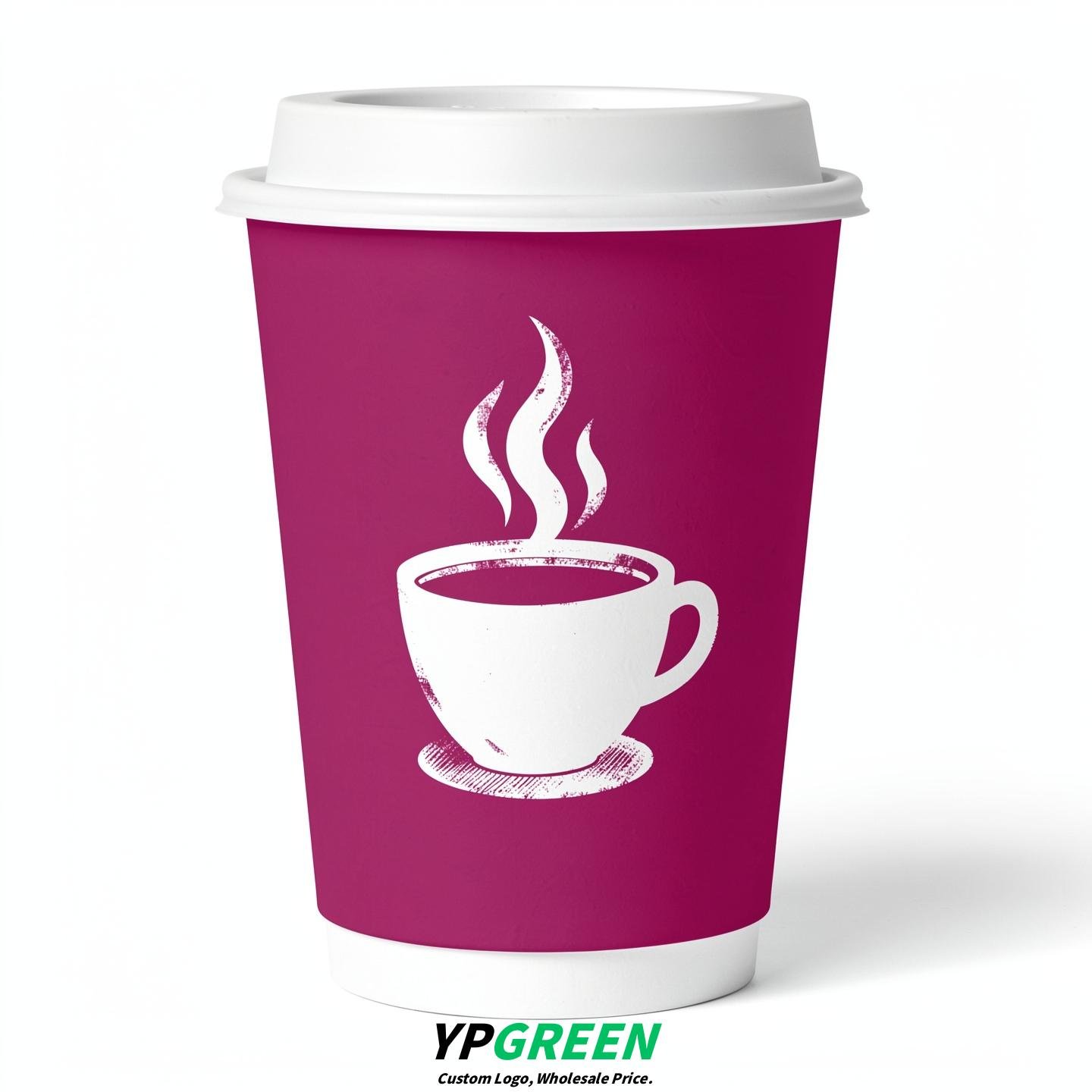 Fuchsia Hot Coffee Icon Paper Cups - Disposable Steaming Coffee Design