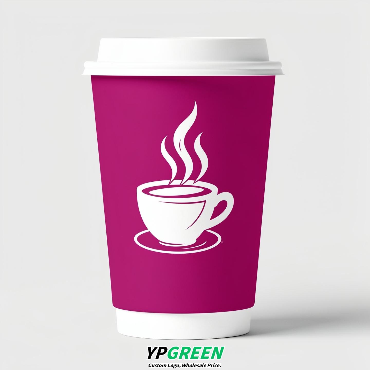 Fuchsia Hot Coffee Icon Paper Cups - Disposable Steaming Coffee Design