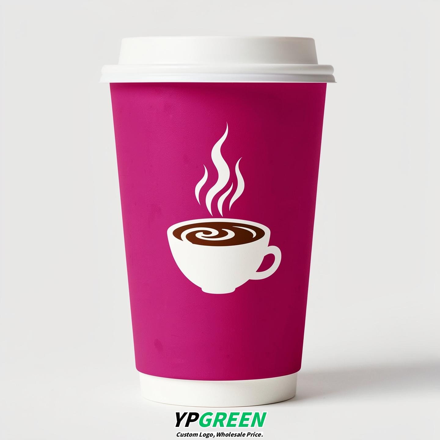 Fuchsia Hot Coffee Icon Paper Cups - Disposable Steaming Coffee Design