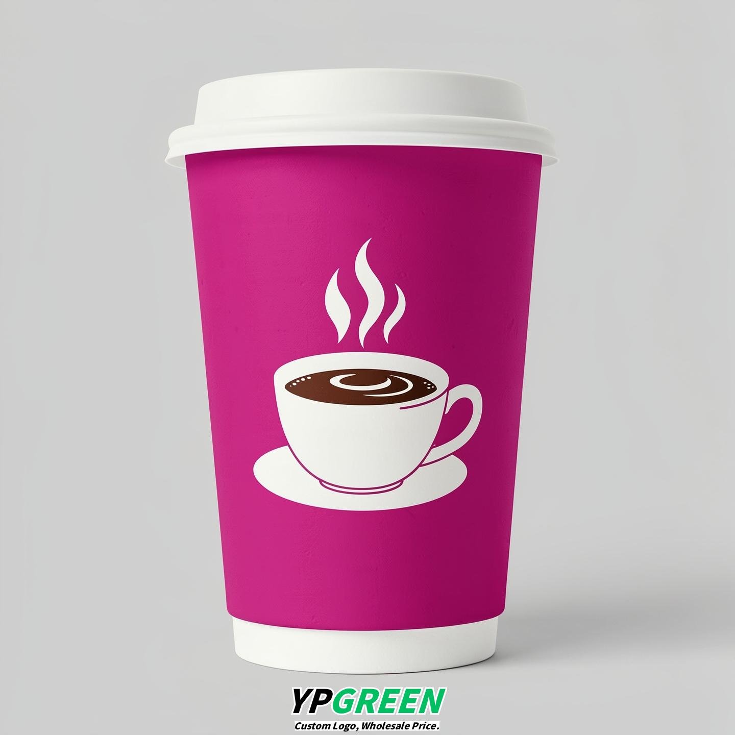 Fuchsia Hot Coffee Icon Paper Cups - Disposable Steaming Coffee Design