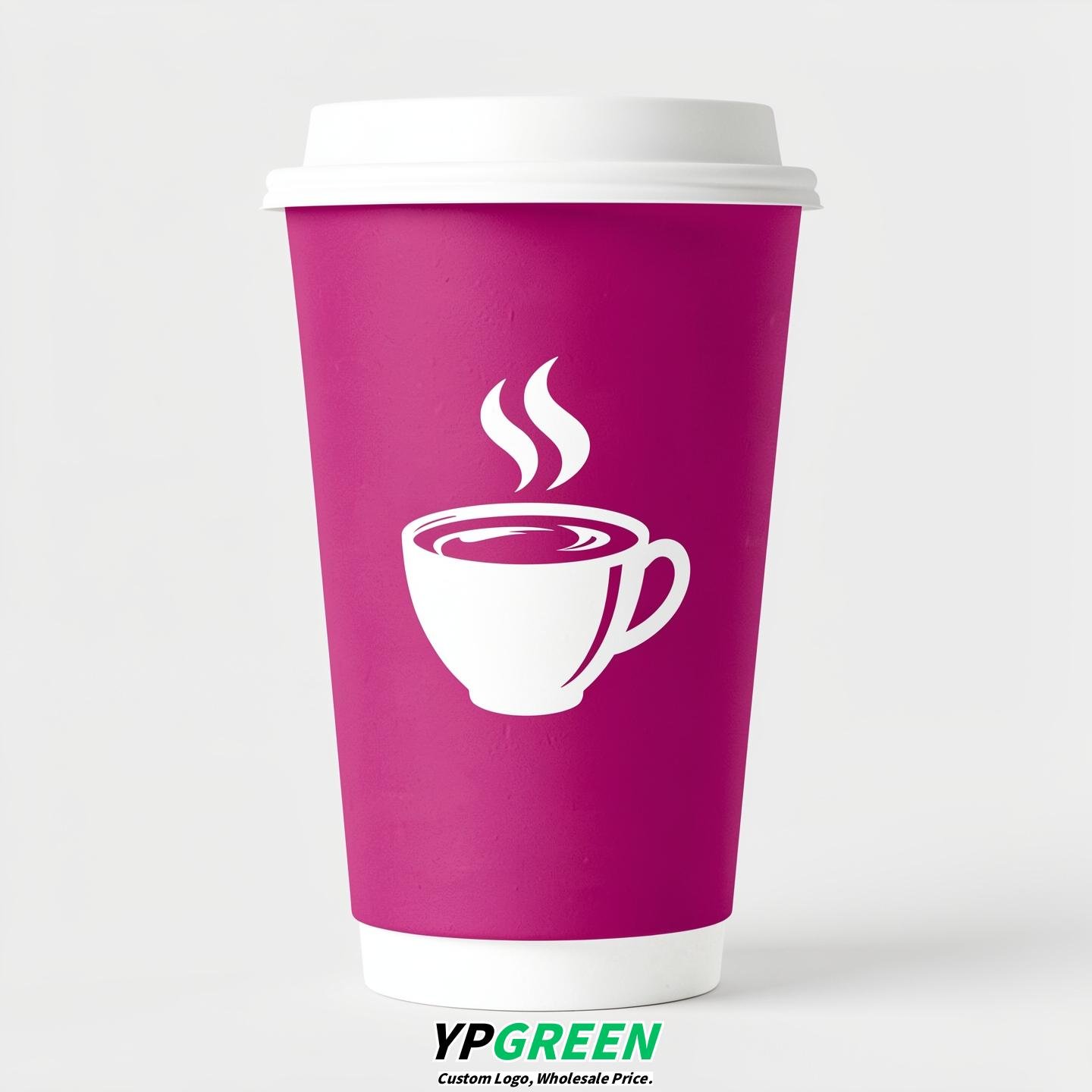 Fuchsia Hot Coffee Icon Paper Cups - Disposable Steaming Coffee Design
