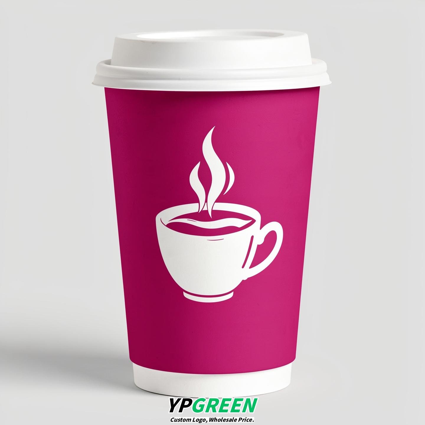Fuchsia Hot Coffee Icon Paper Cups - Disposable Steaming Coffee Design
