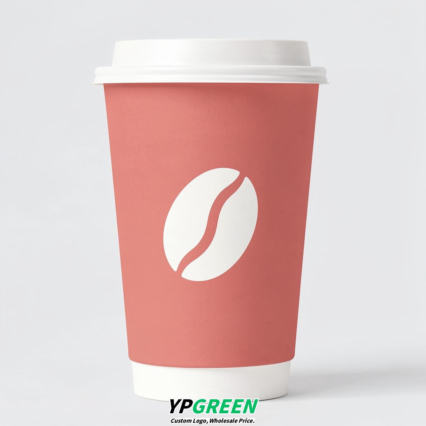 Fuchsia Paper Cups with Coffee Bean Logo & Lids 8-24oz