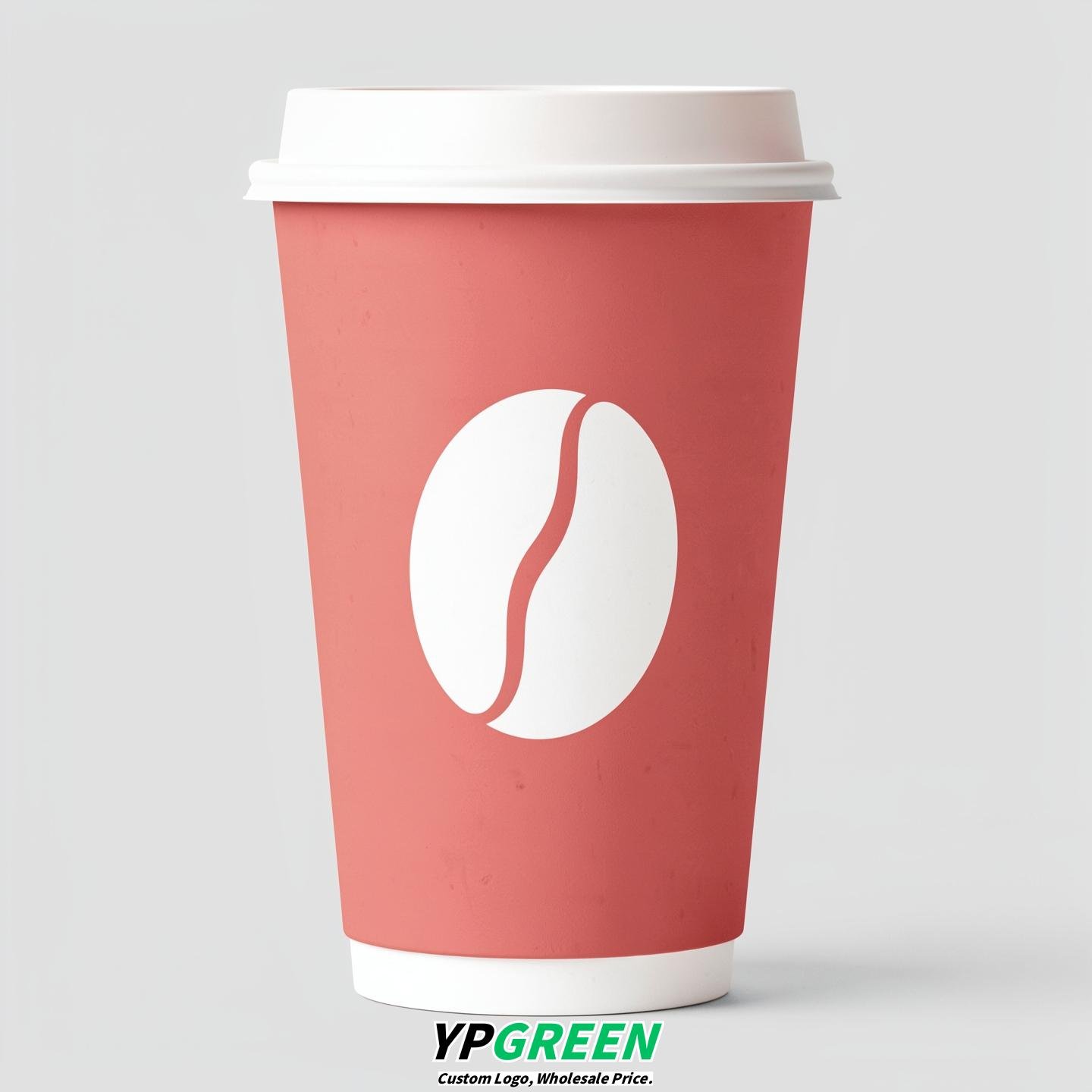 Fuchsia Paper Cups with Coffee Bean Logo & Lids 8-24oz