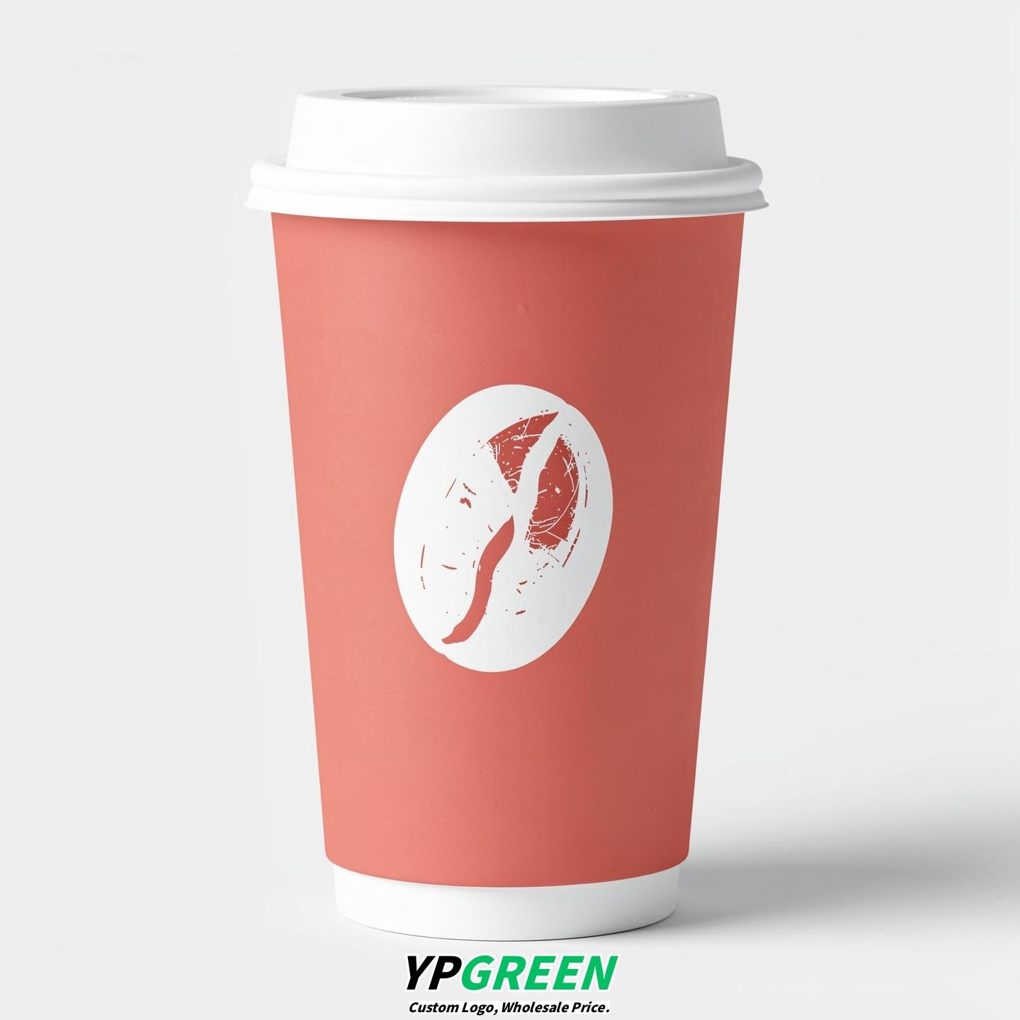 Fuchsia Paper Cups with Coffee Bean Logo & Lids 8-24oz