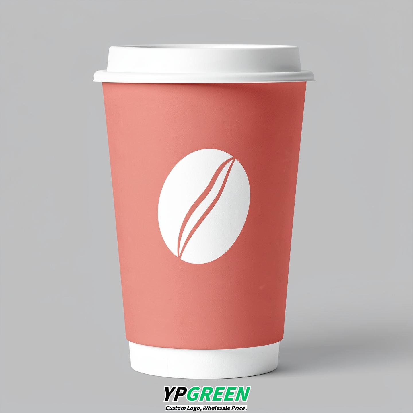 Fuchsia Paper Cups with Coffee Bean Logo & Lids 8-24oz