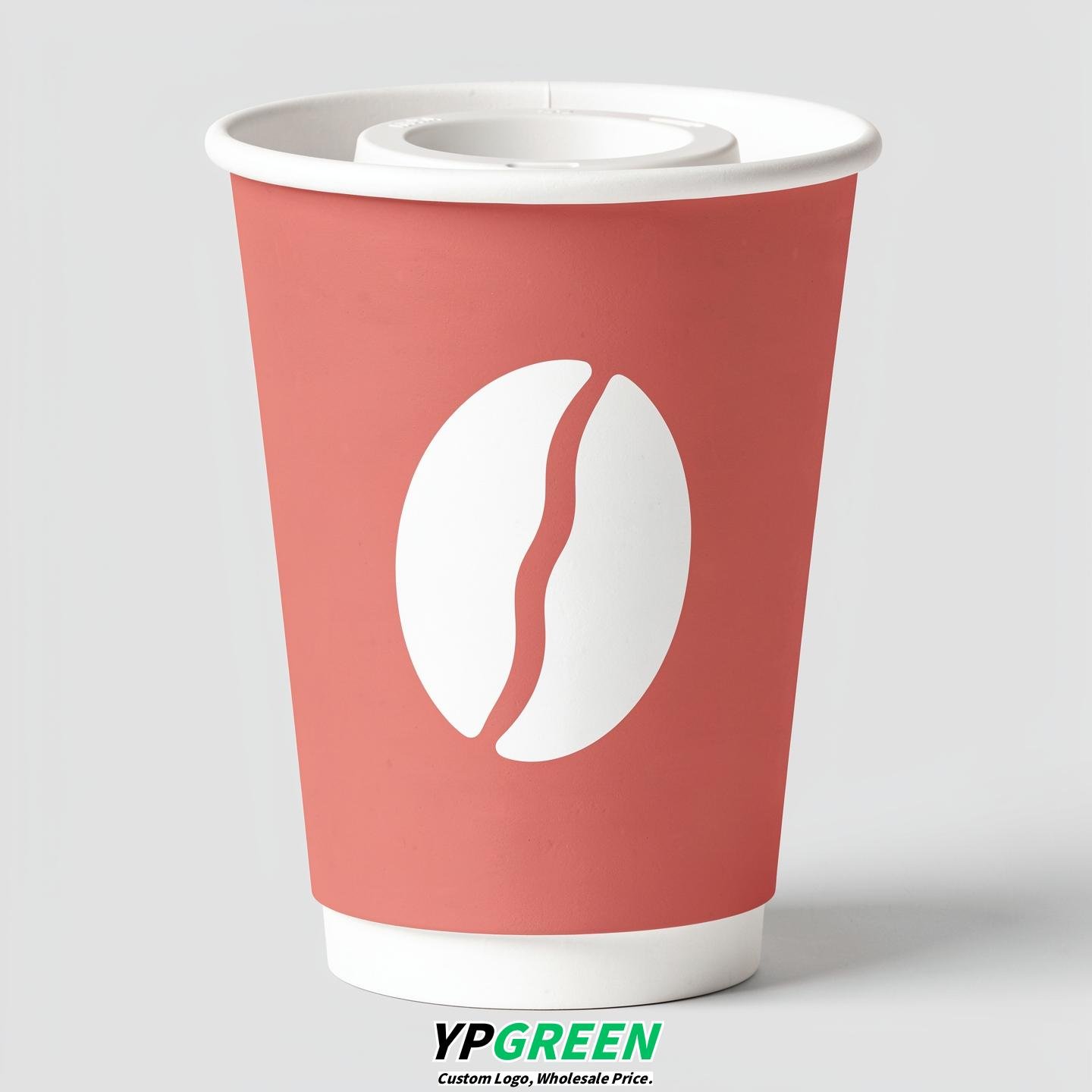Fuchsia Paper Cups with Coffee Bean Logo & Lids 8-24oz