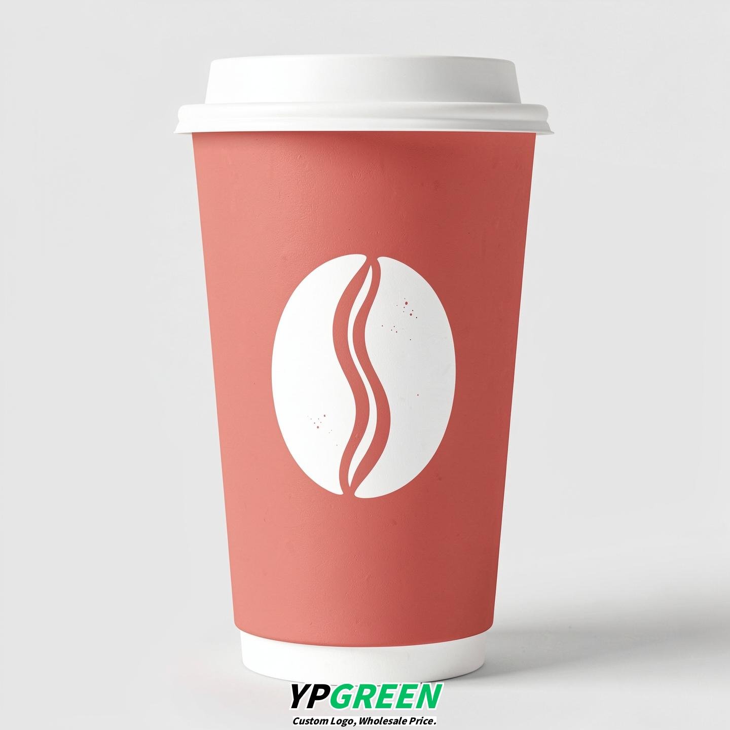 Fuchsia Paper Cups with Coffee Bean Logo & Lids 8-24oz