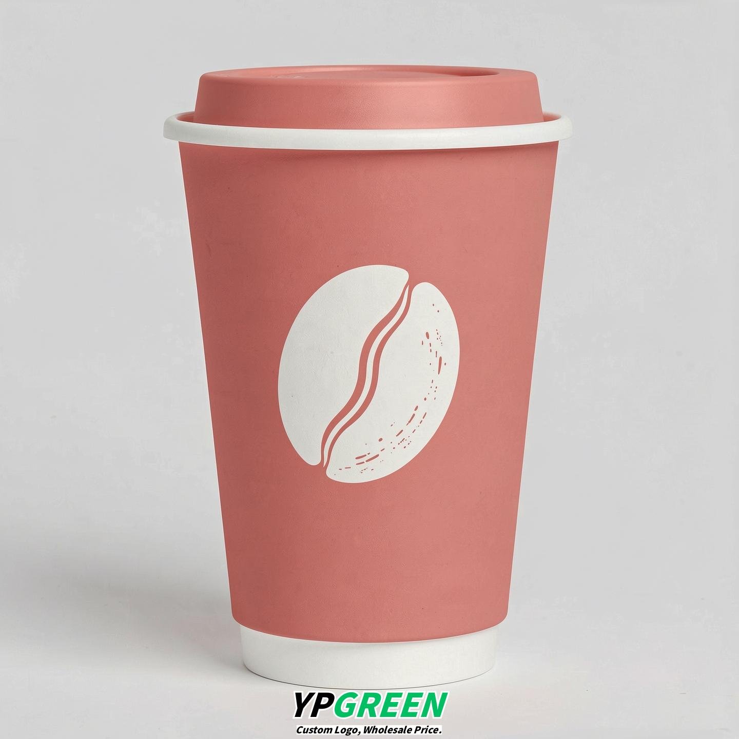 Fuchsia Paper Cups with Coffee Bean Logo & Lids 8-24oz