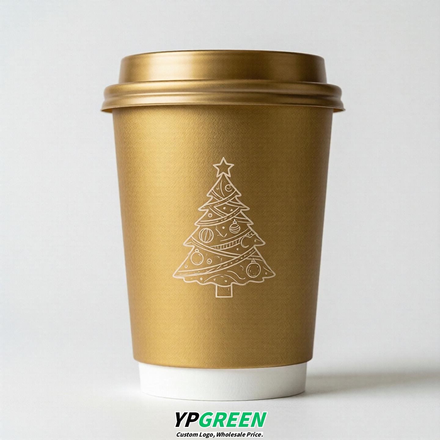 Gold Paper Cups with Christmas Design 8-24oz