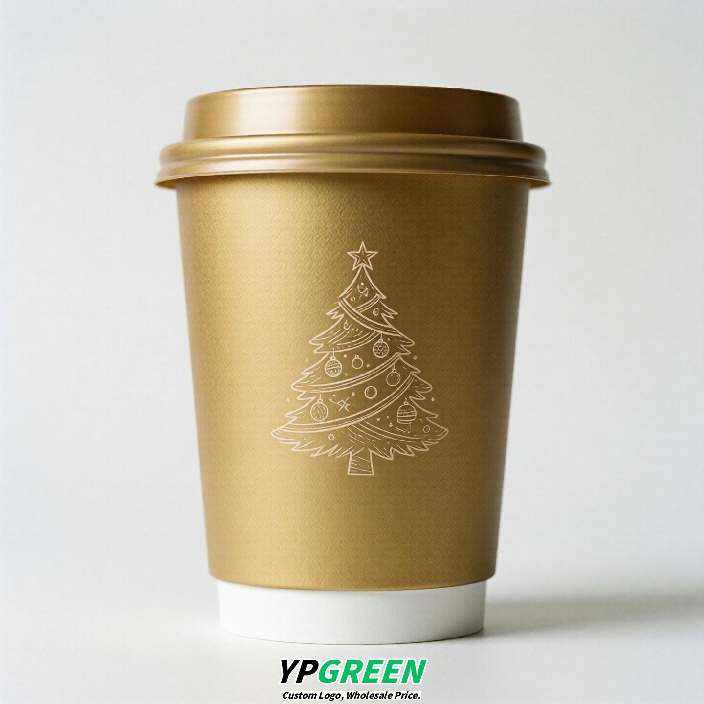 Gold Paper Cups with Christmas Design 8-24oz