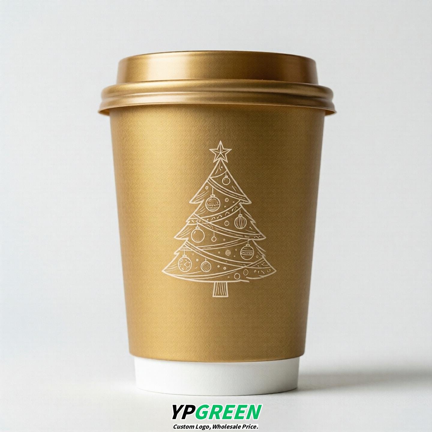 Gold Paper Cups with Christmas Design 8-24oz